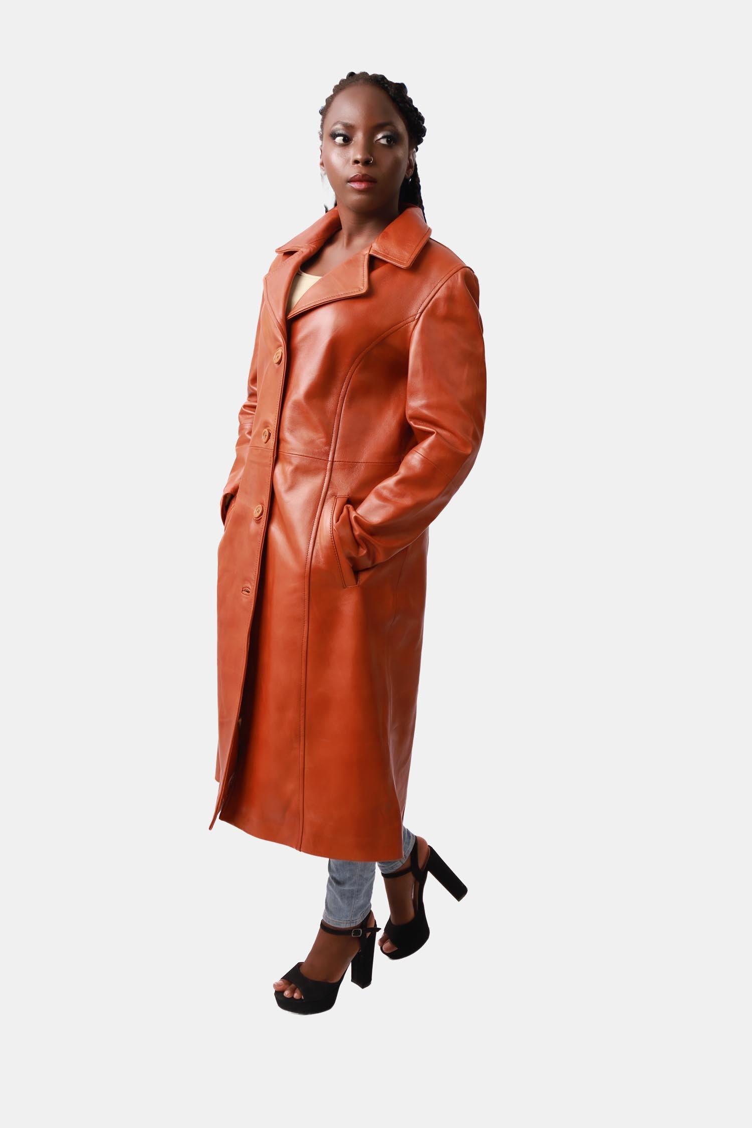 Burnt Orange Leather Overcoat