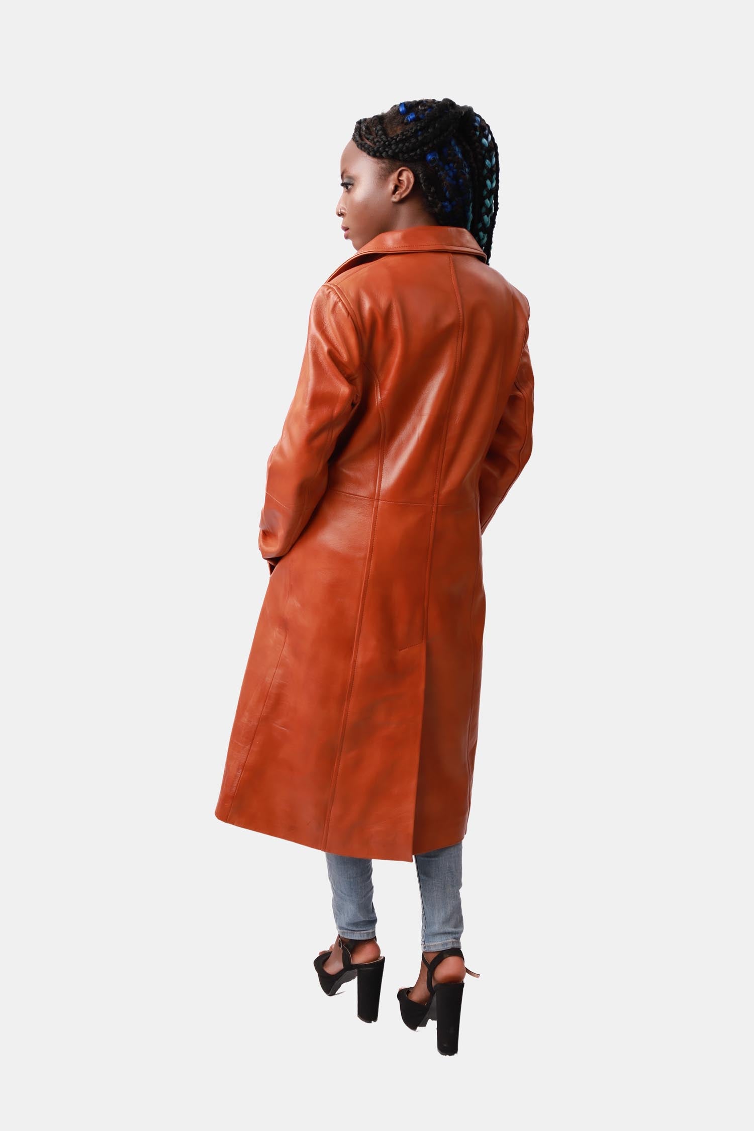 Burnt Orange Leather Overcoat