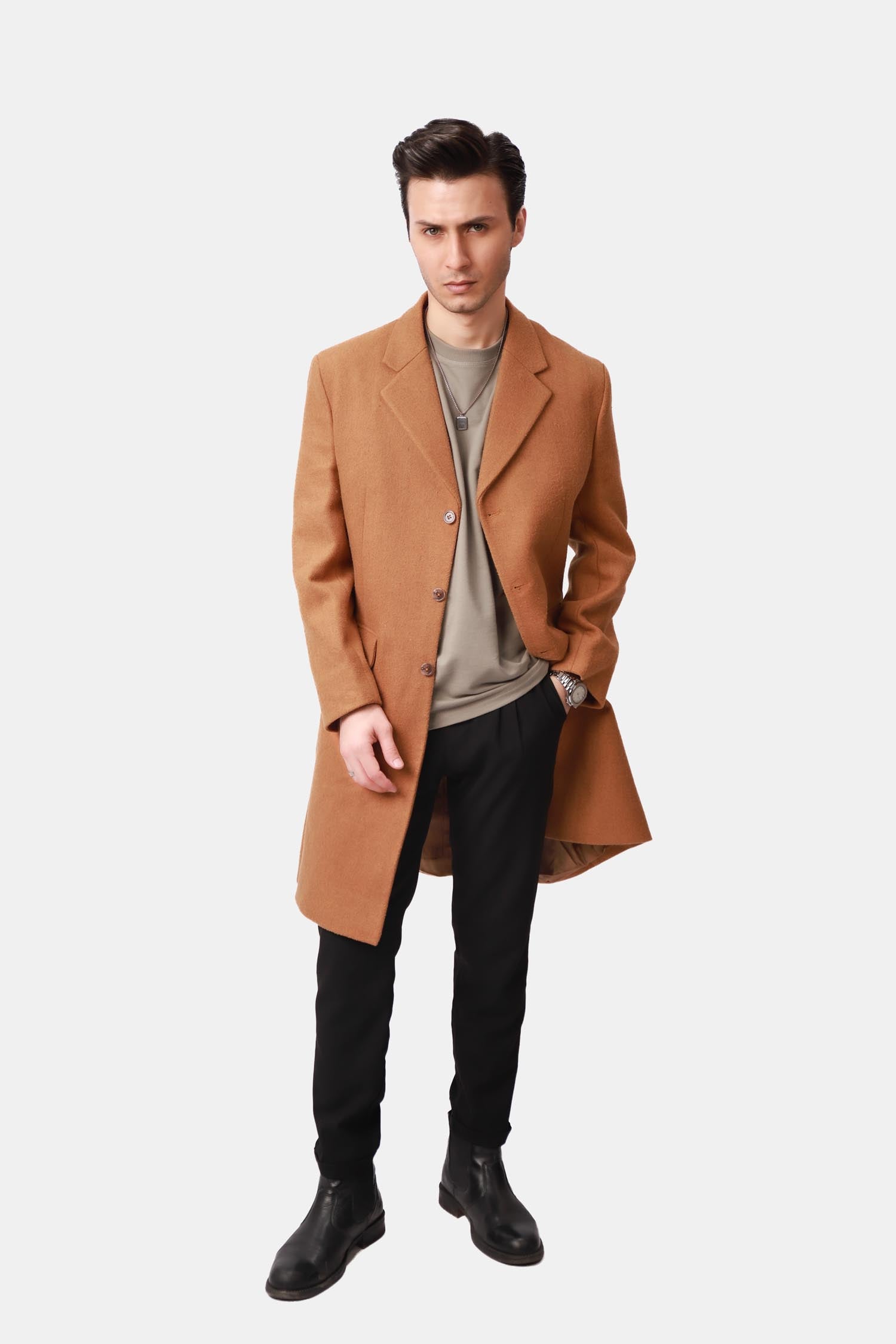 Camel Brown Single Breasted Overcoat
