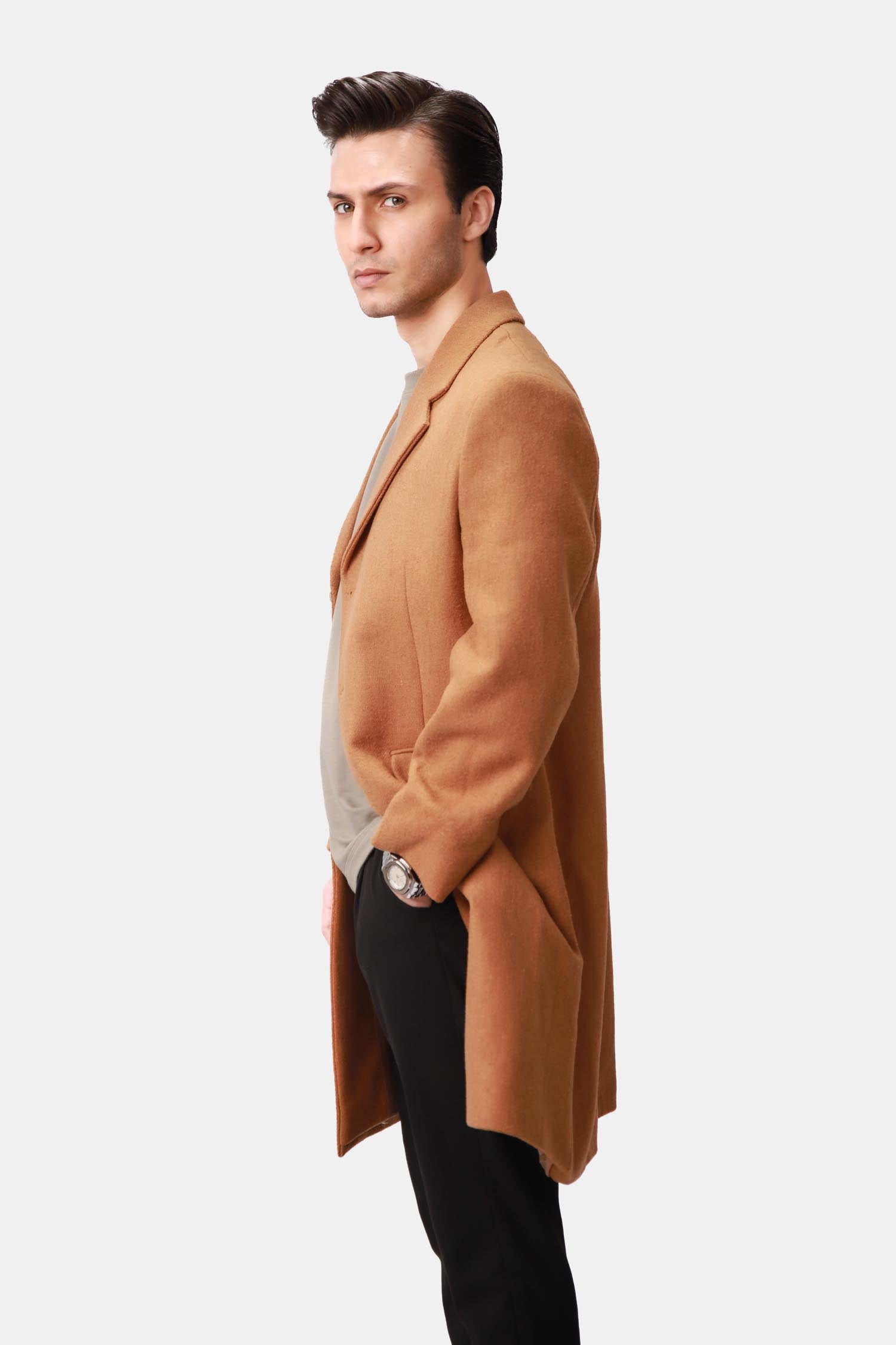 Camel Brown Single Breasted Overcoat
