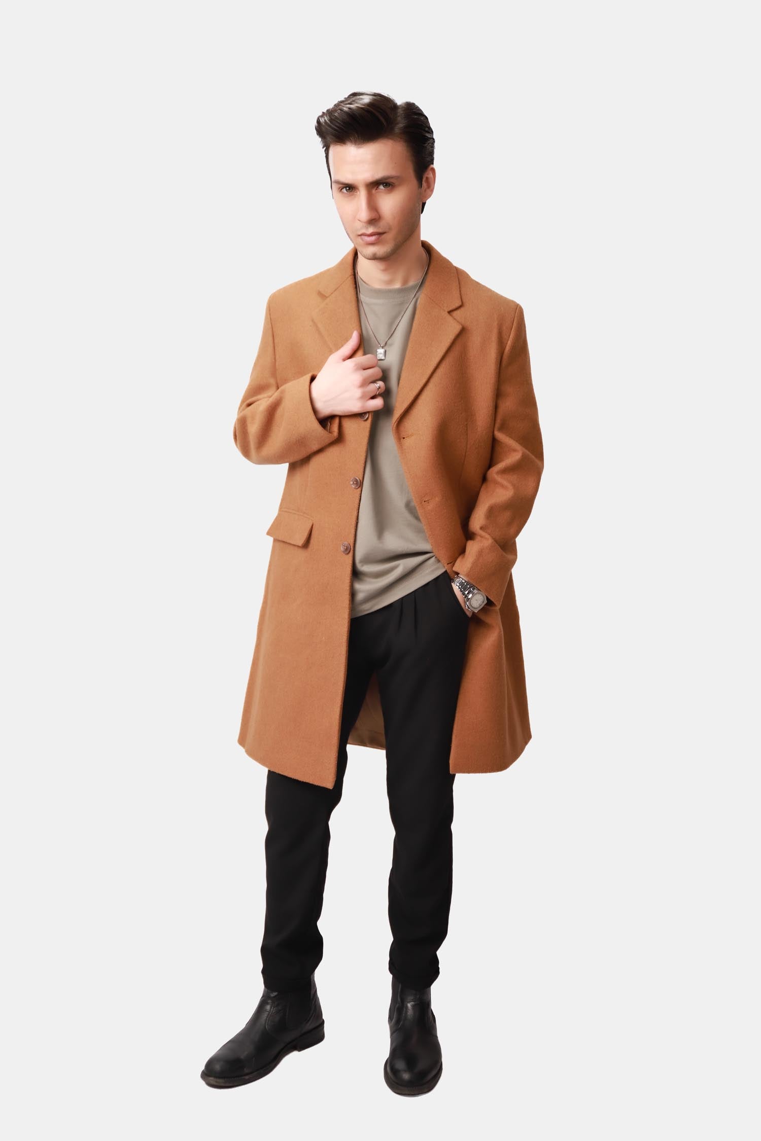 Camel Brown Single Breasted Overcoat
