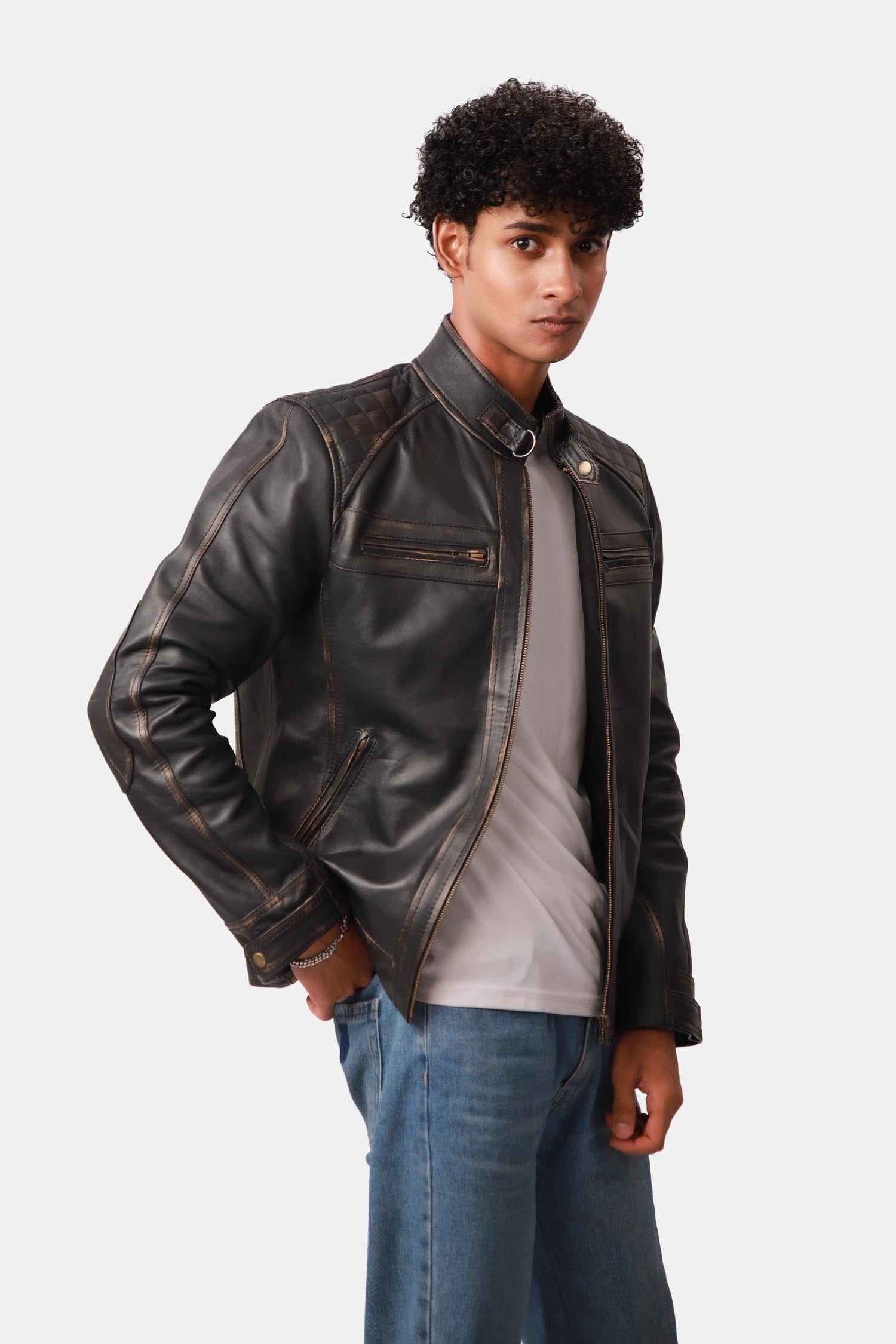 Brown Biker Style Leather Jacket
