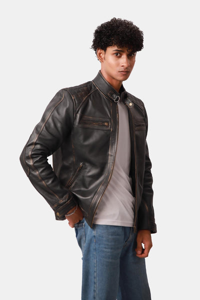 Brown Biker Style Leather Jacket