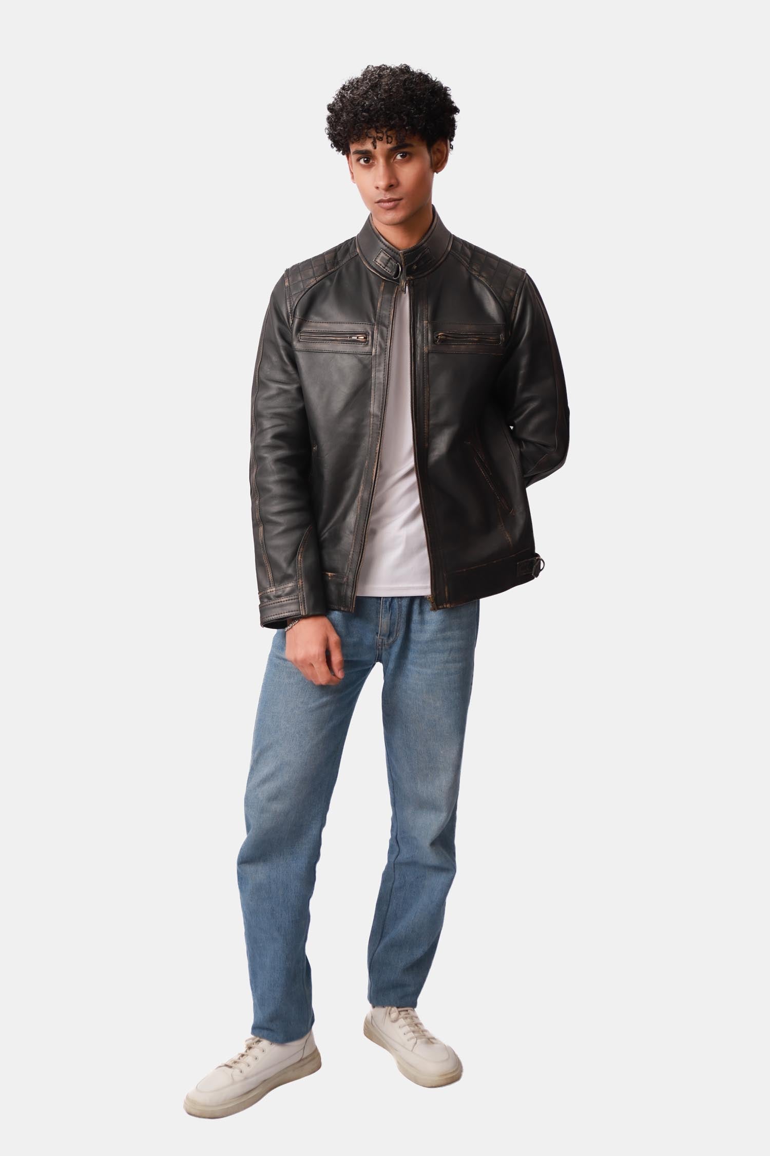 Brown Biker Style Leather Jacket