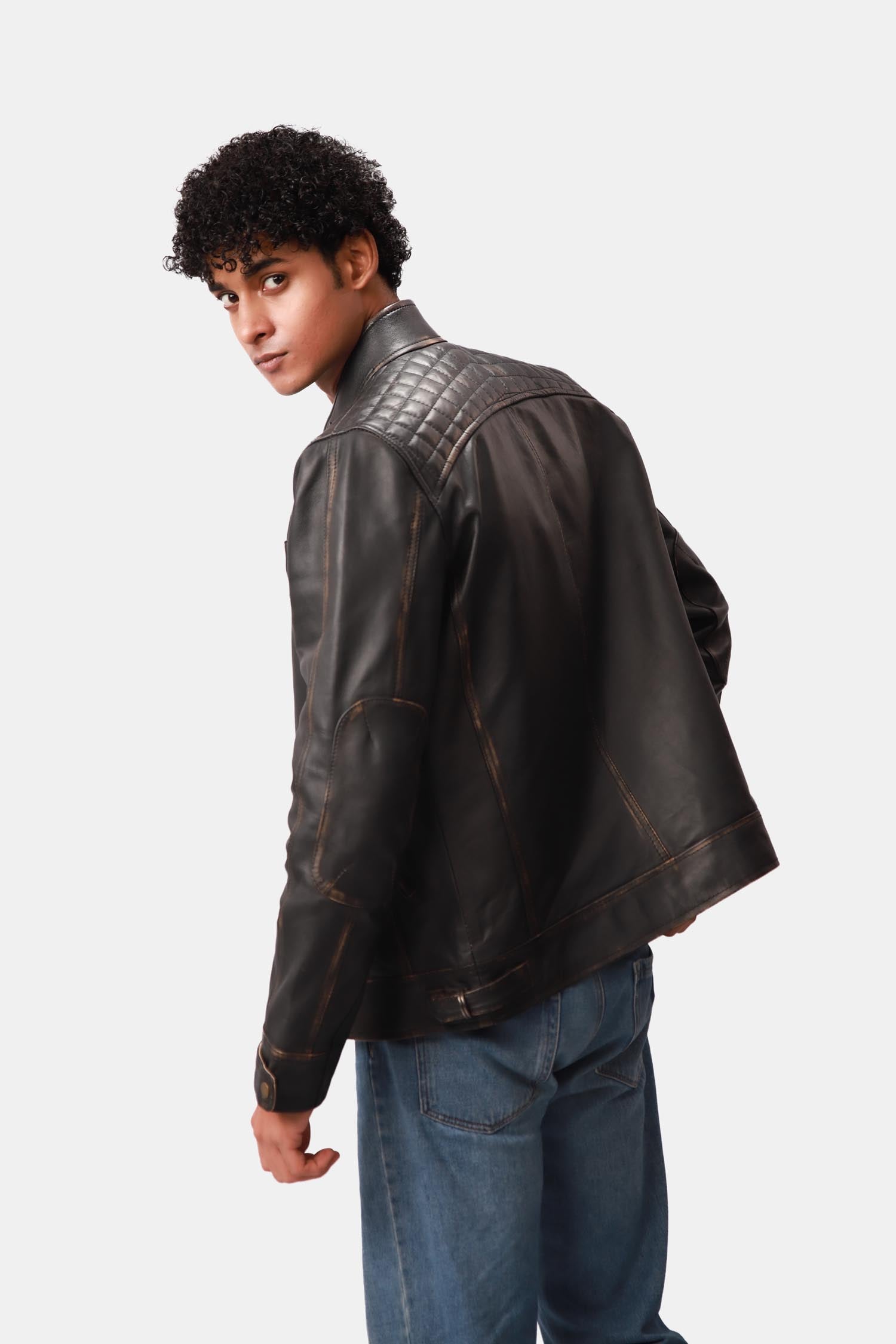 Brown Biker Style Leather Jacket