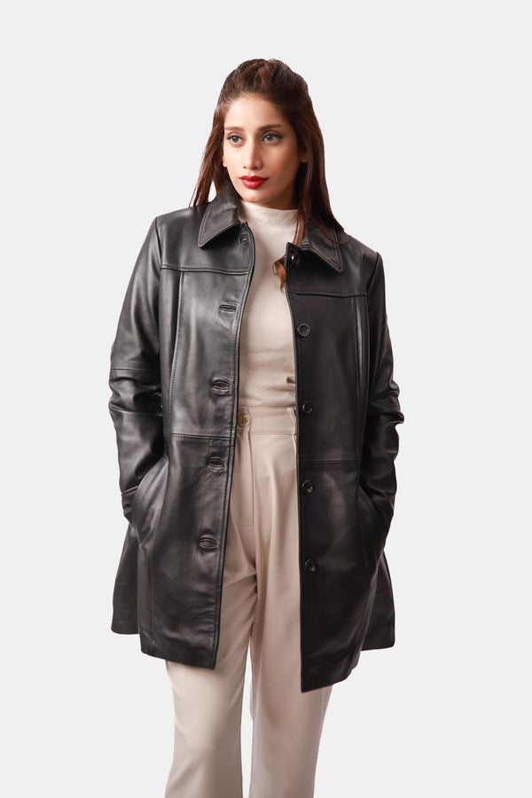Black Leather Car Coat