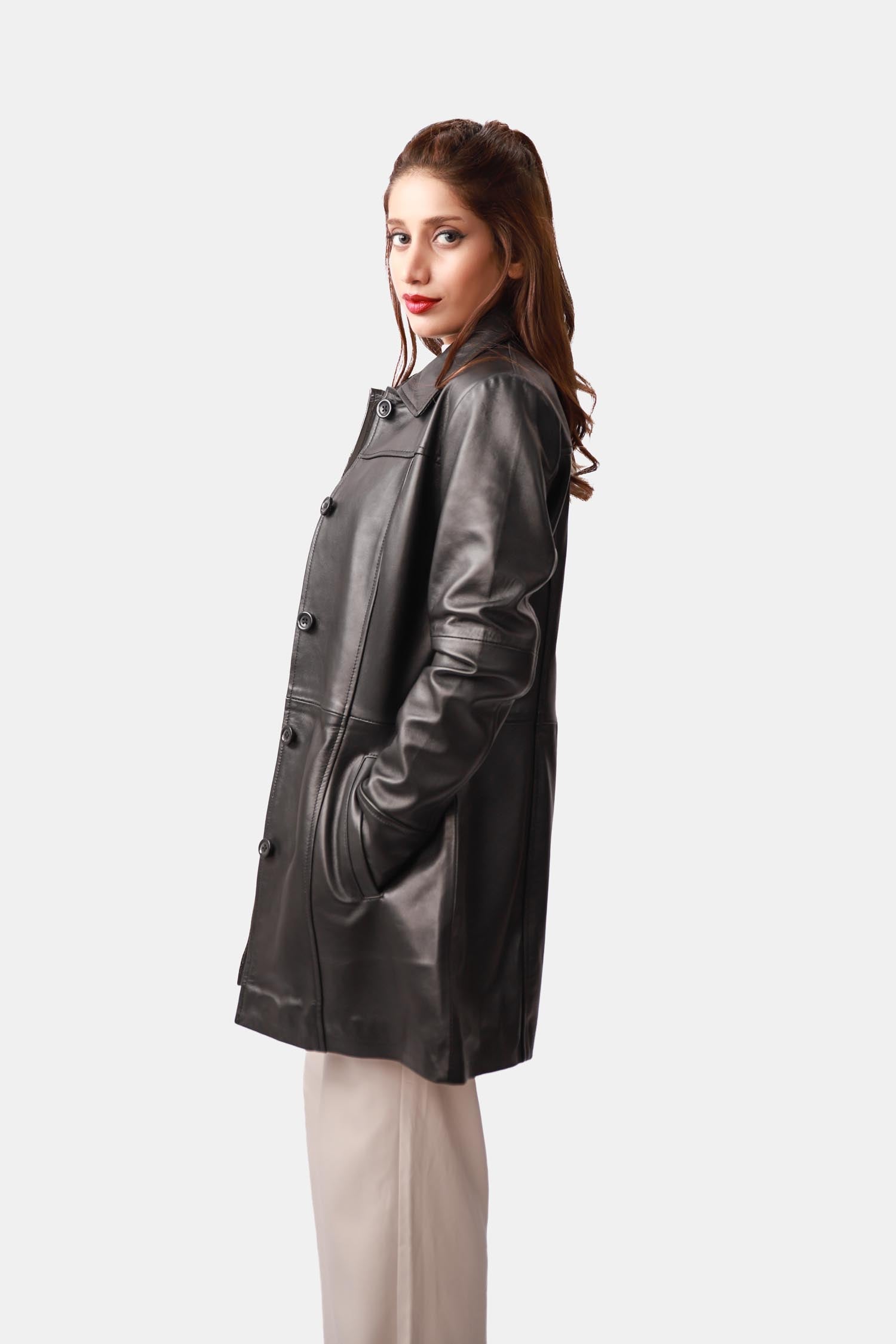 Black Leather Car Coat