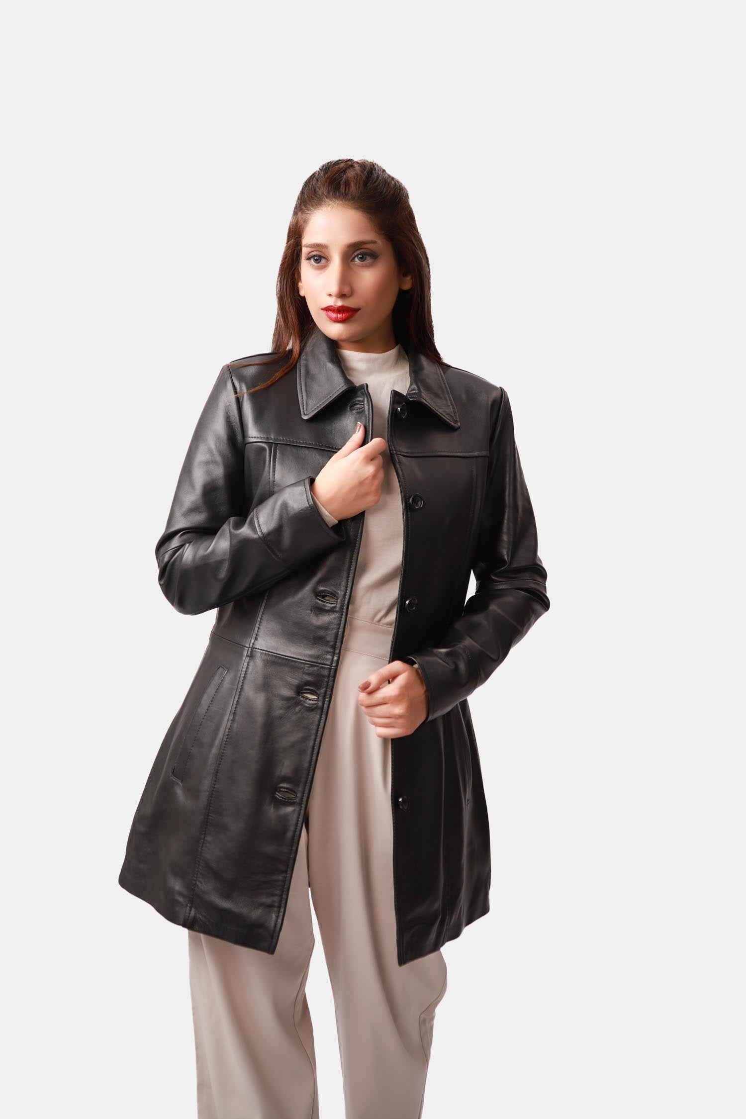 Womens Dawntime Black Leather Car Coat - Havrenn & Co.