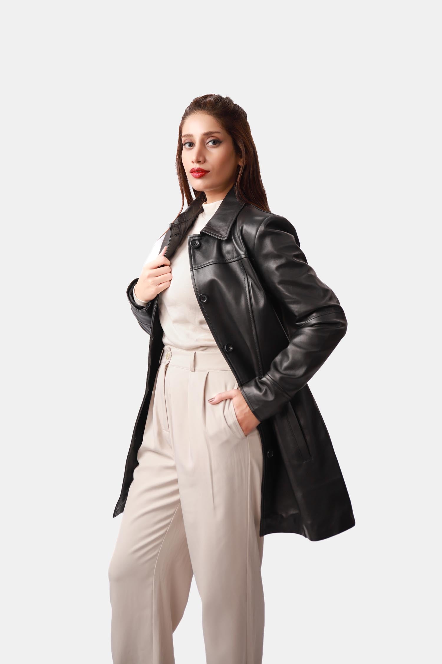 Black Leather Car Coat