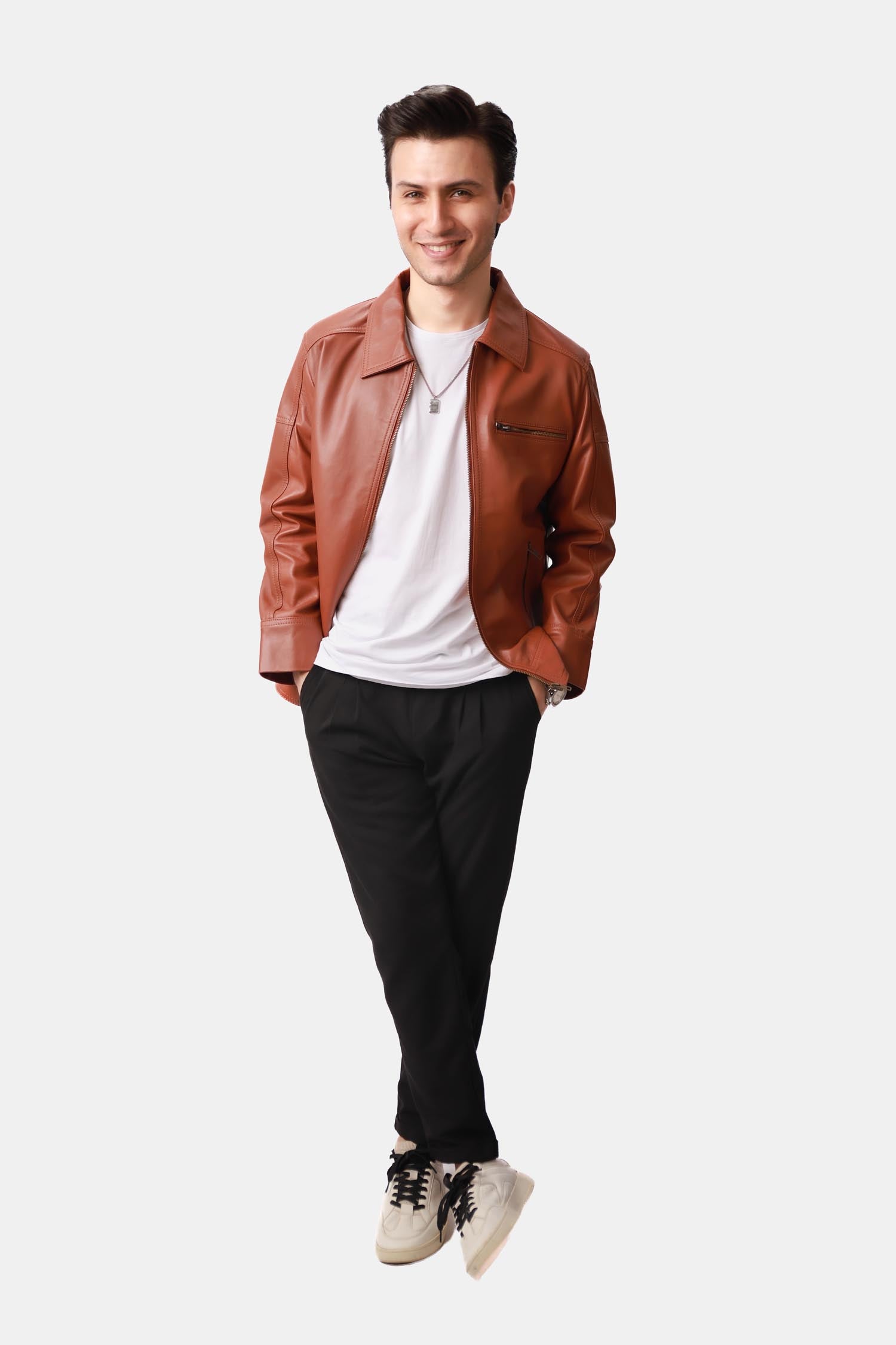 Tan Brown Biker Leather Jacket