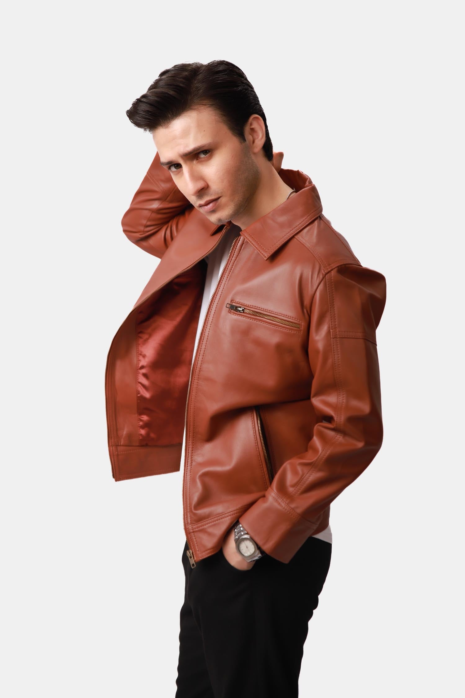 Tan Brown Biker Leather Jacket