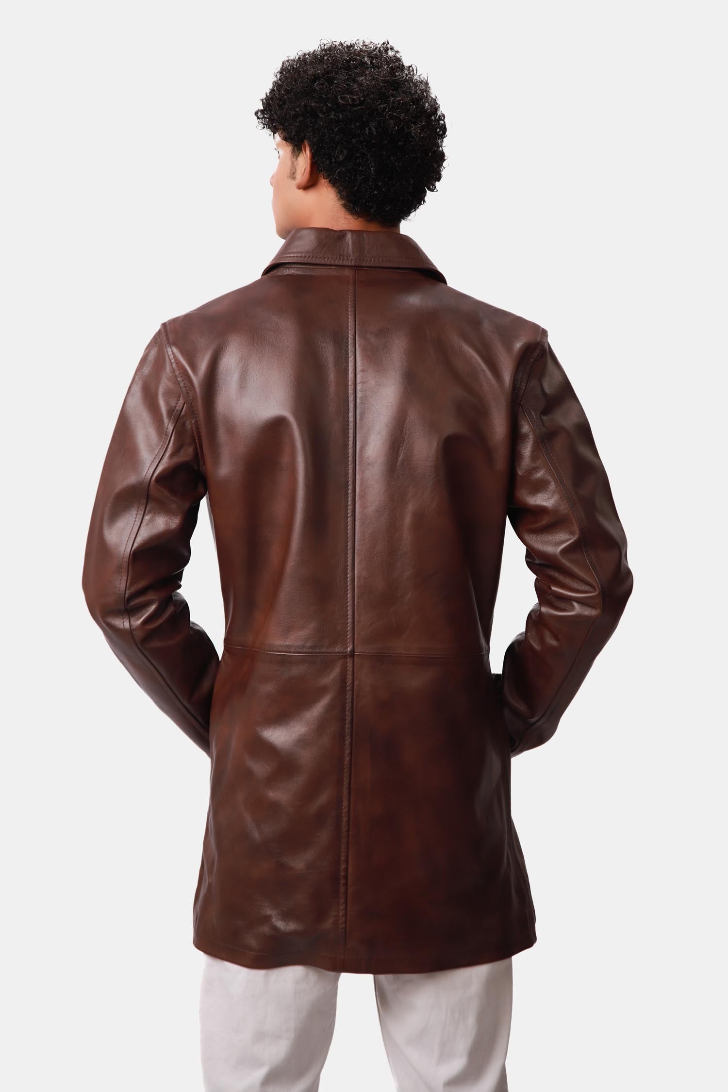 Dark Brown Leather Pea Coat