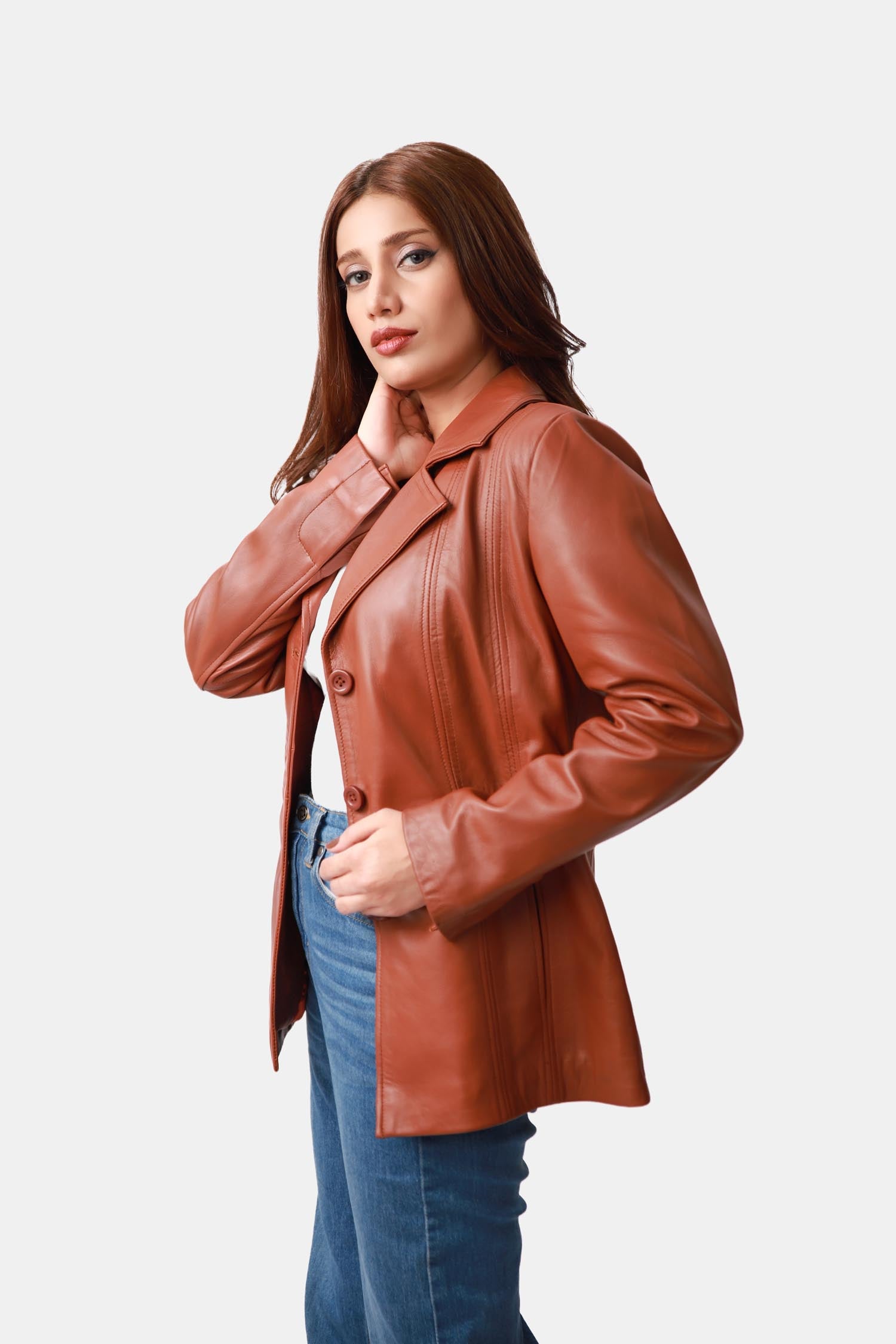 Brown Leather Blazer For Women