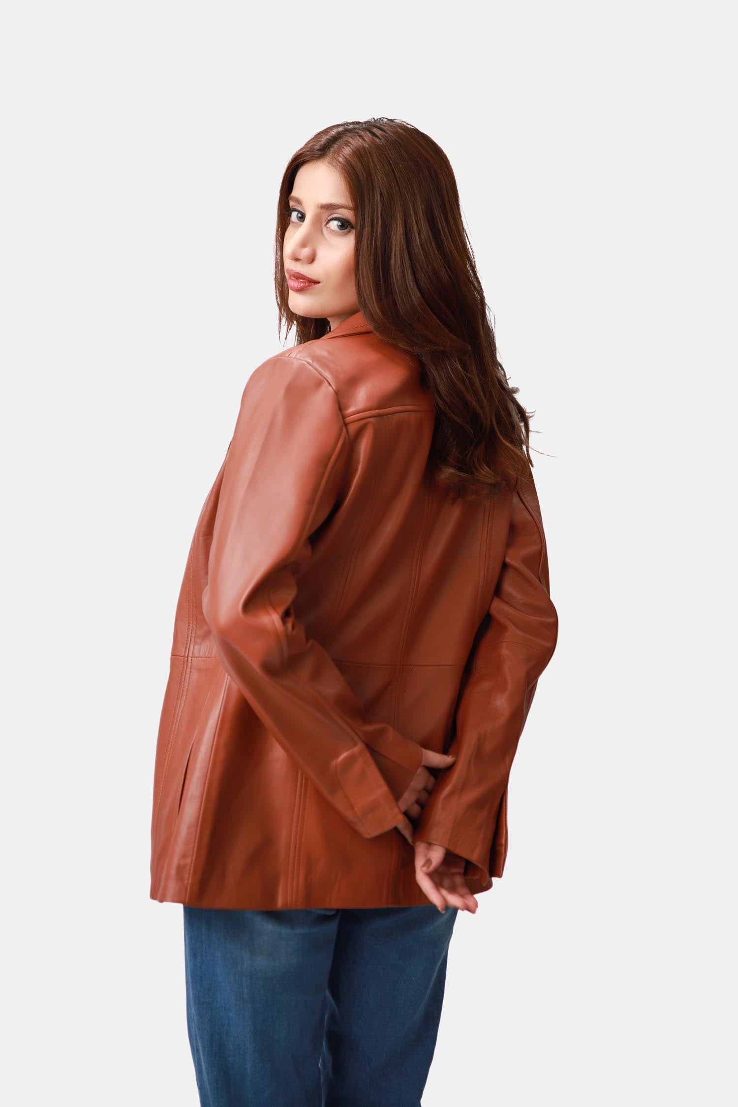 Brown Leather Blazer For Women