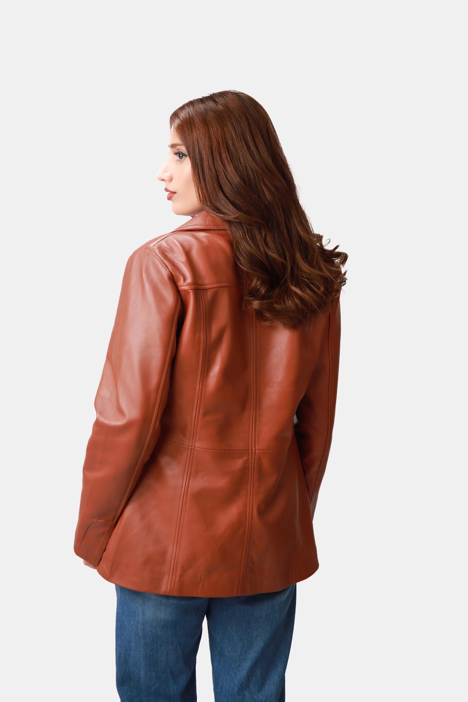 Brown Leather Blazer For Women