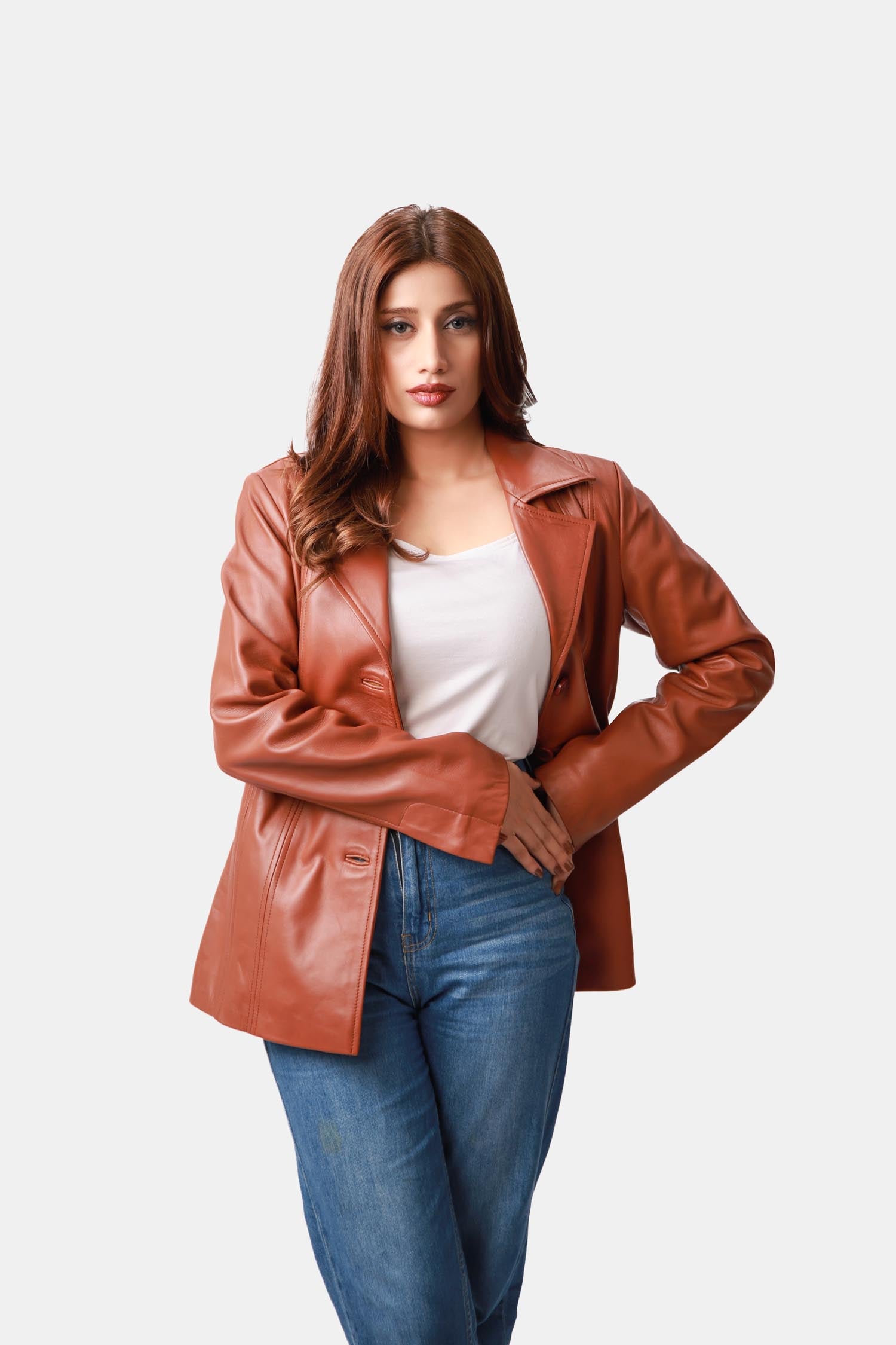 Brown Leather Blazer For Women