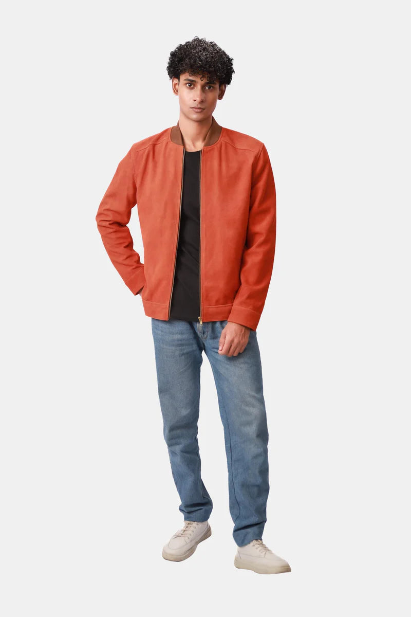 Orange Leather Jacket For Men