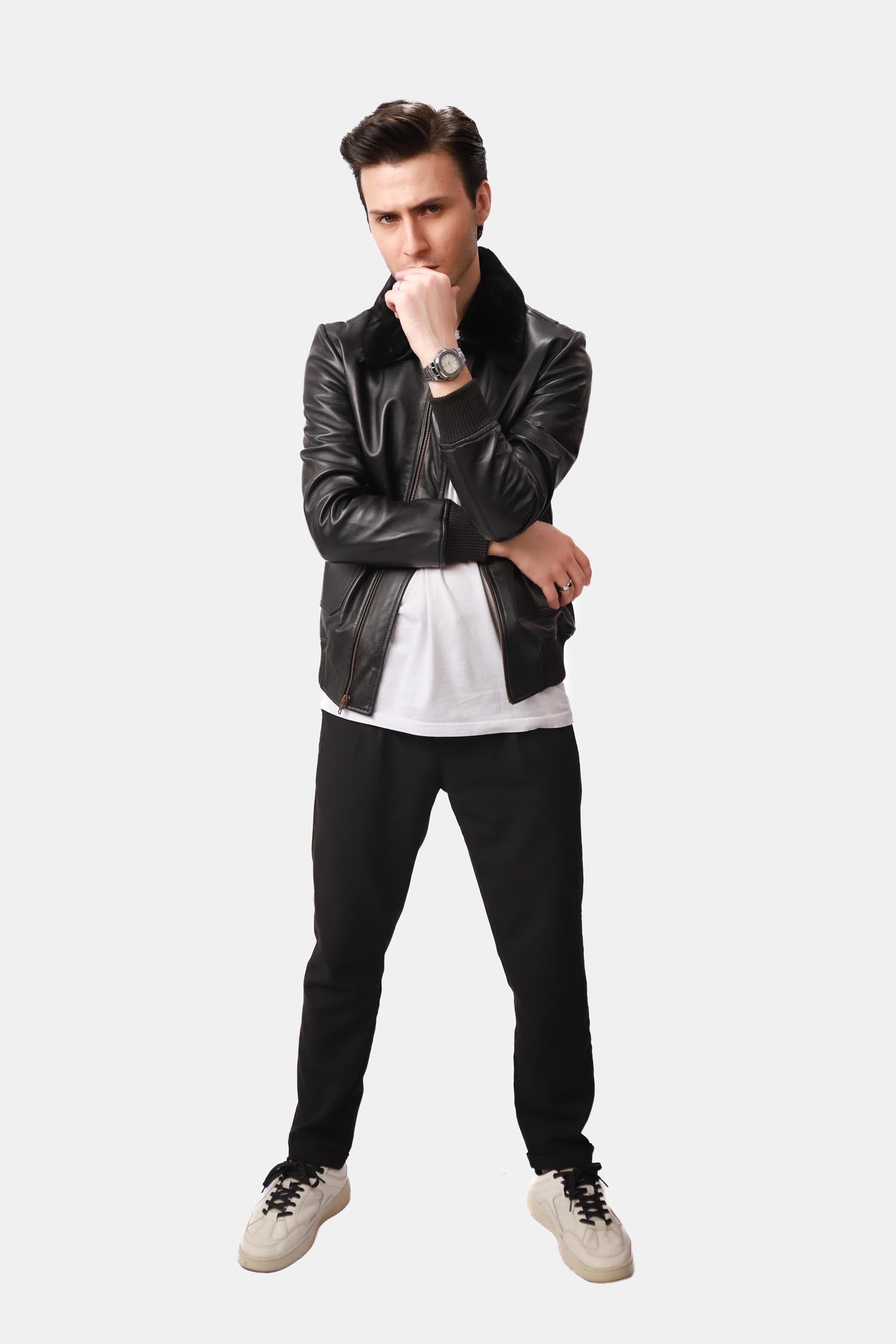 Dominus G-1 Flight Bomber Black Leather Jacket For Men