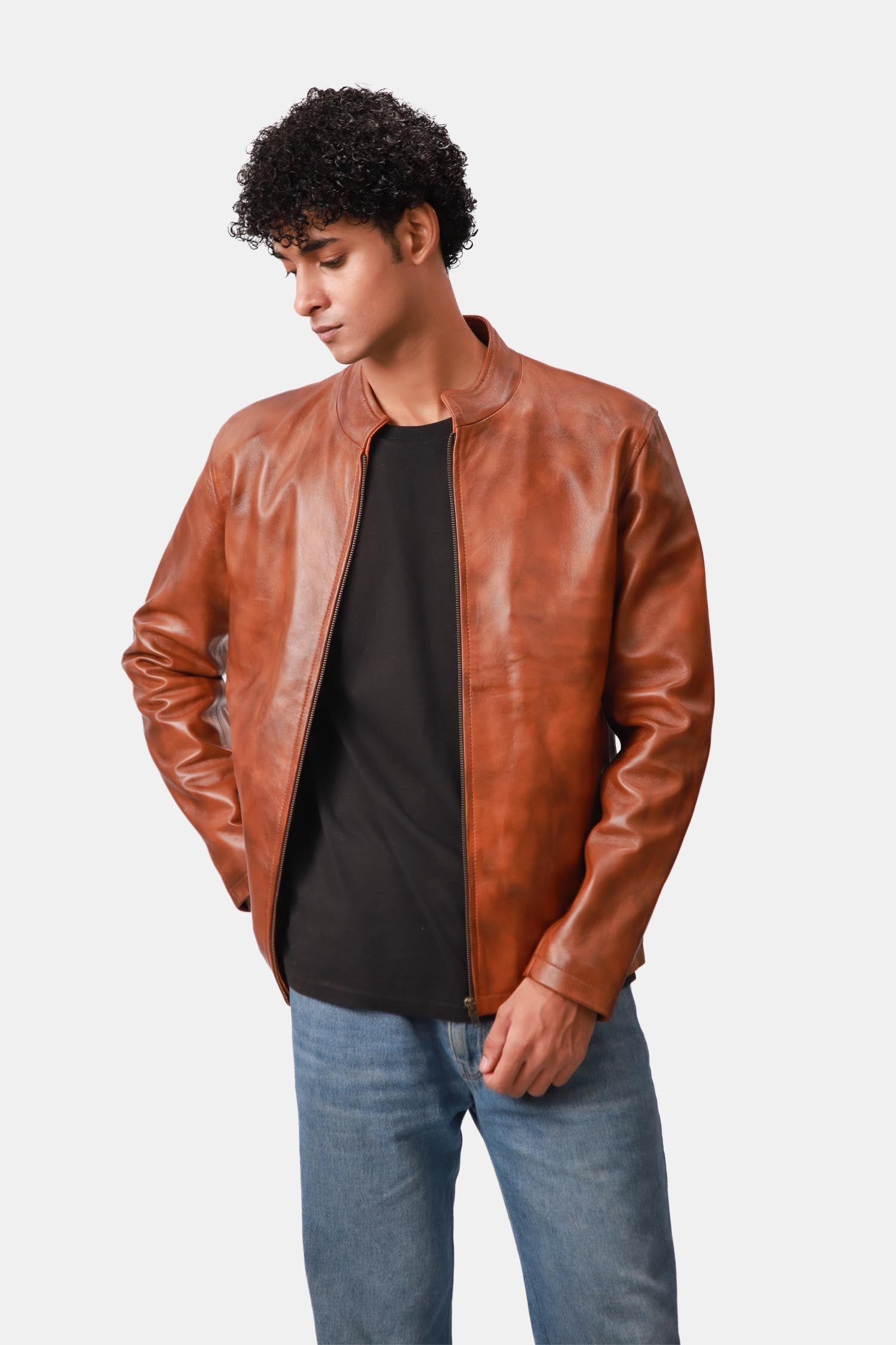 Dope Chestnut Brown Sheepskin Leather Jacket For Men