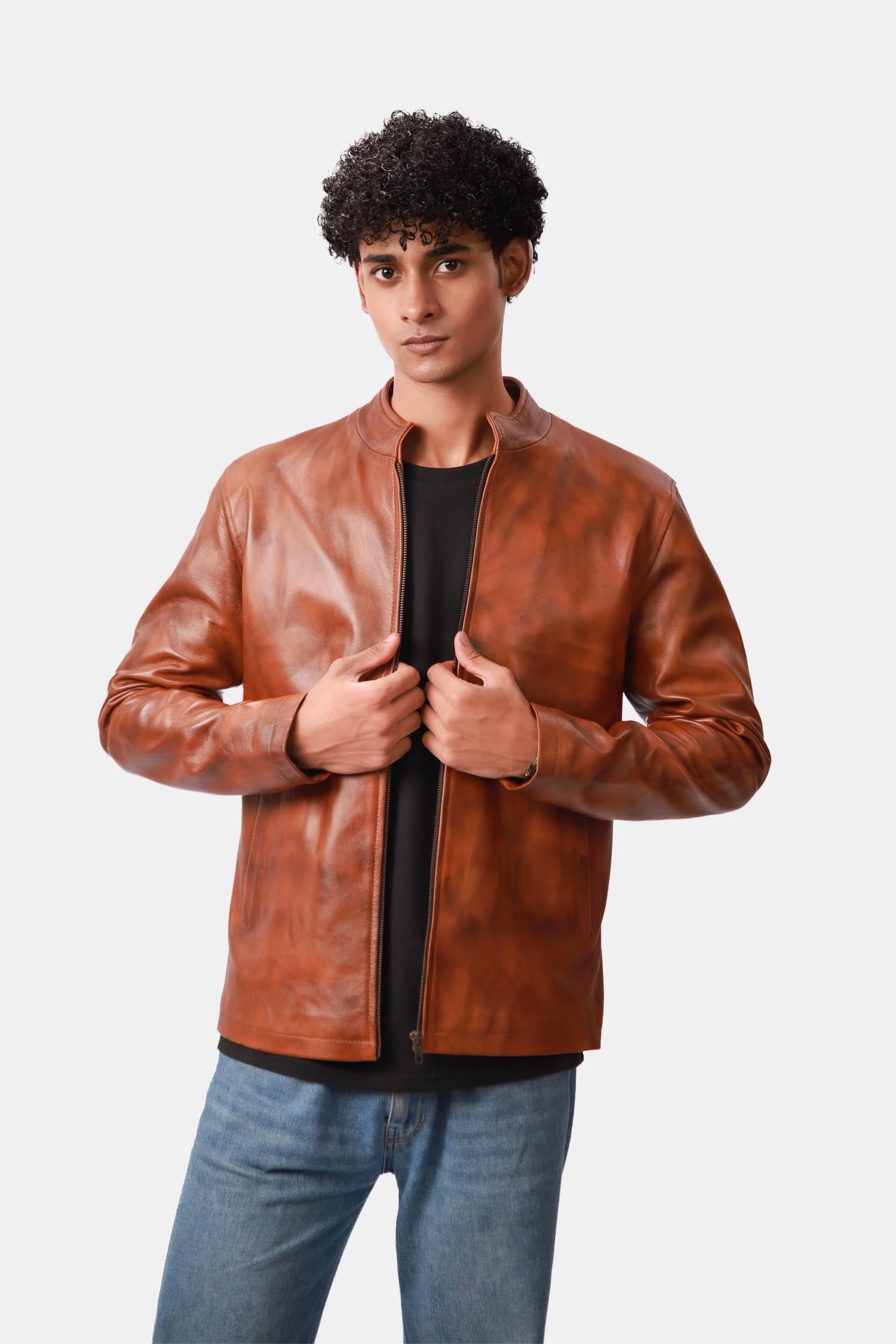 Dope Chestnut Brown Sheepskin Leather Jacket For Men