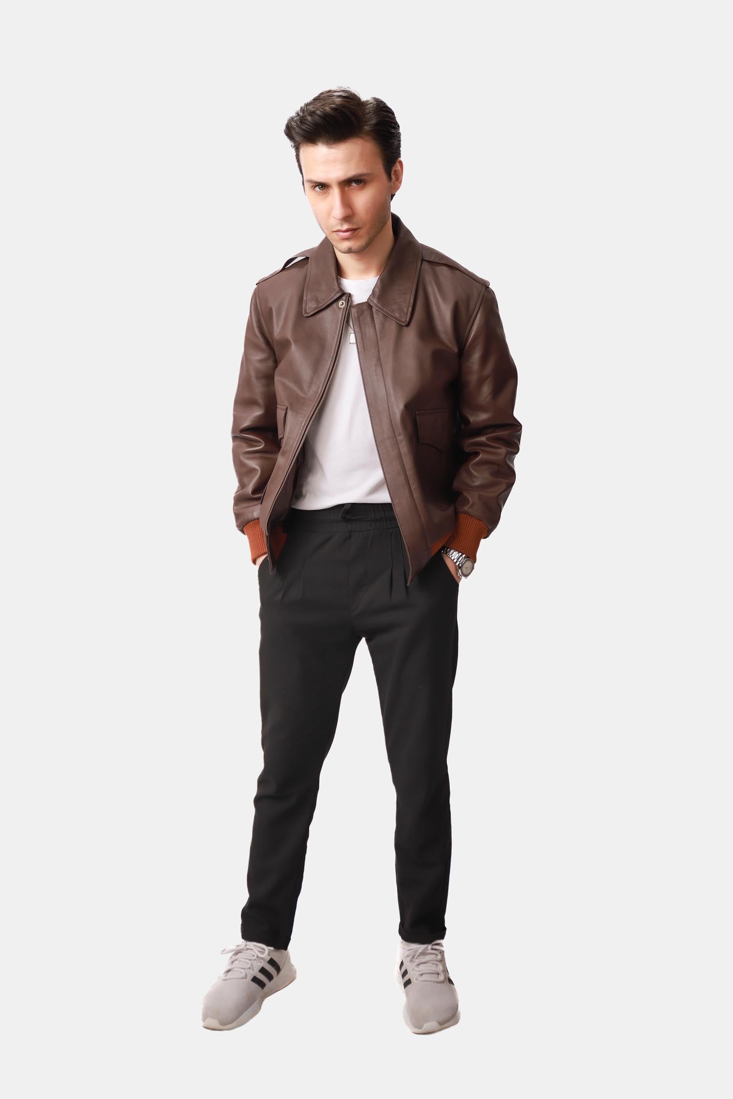 Mens A-2 Bomber Chocolate Brown Leather Jacket