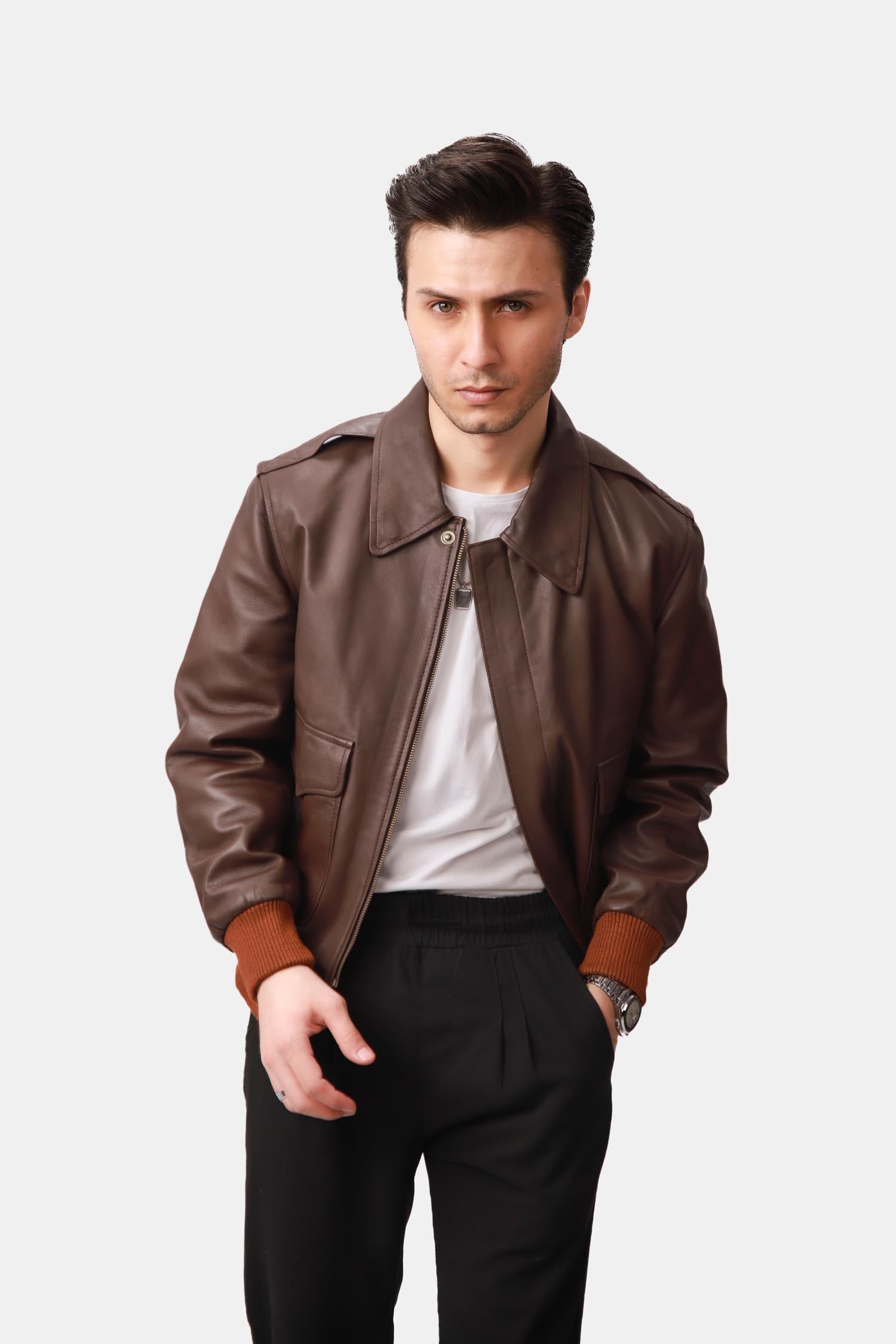 Mens A-2 Bomber Chocolate Brown Leather Jacket