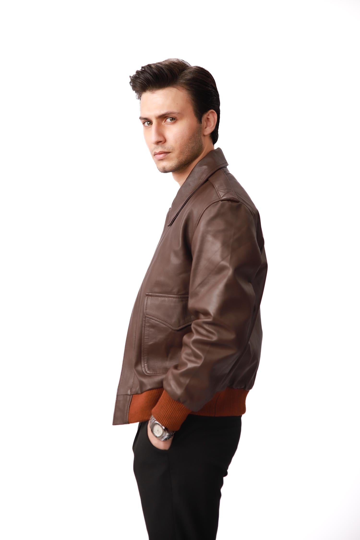 Bomber Chocolate Brown Leather Jacket