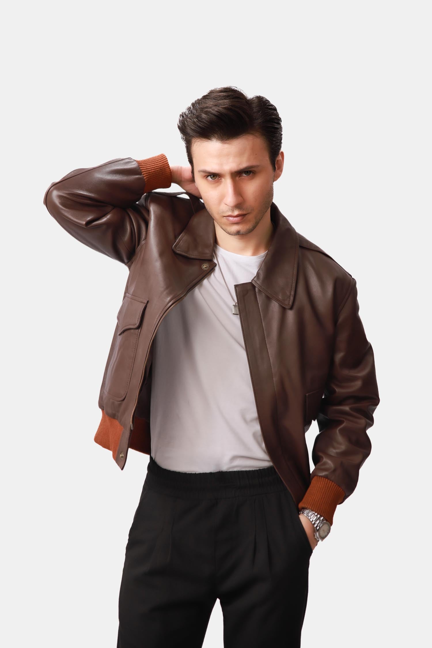 Bomber Chocolate Brown Leather Jacket