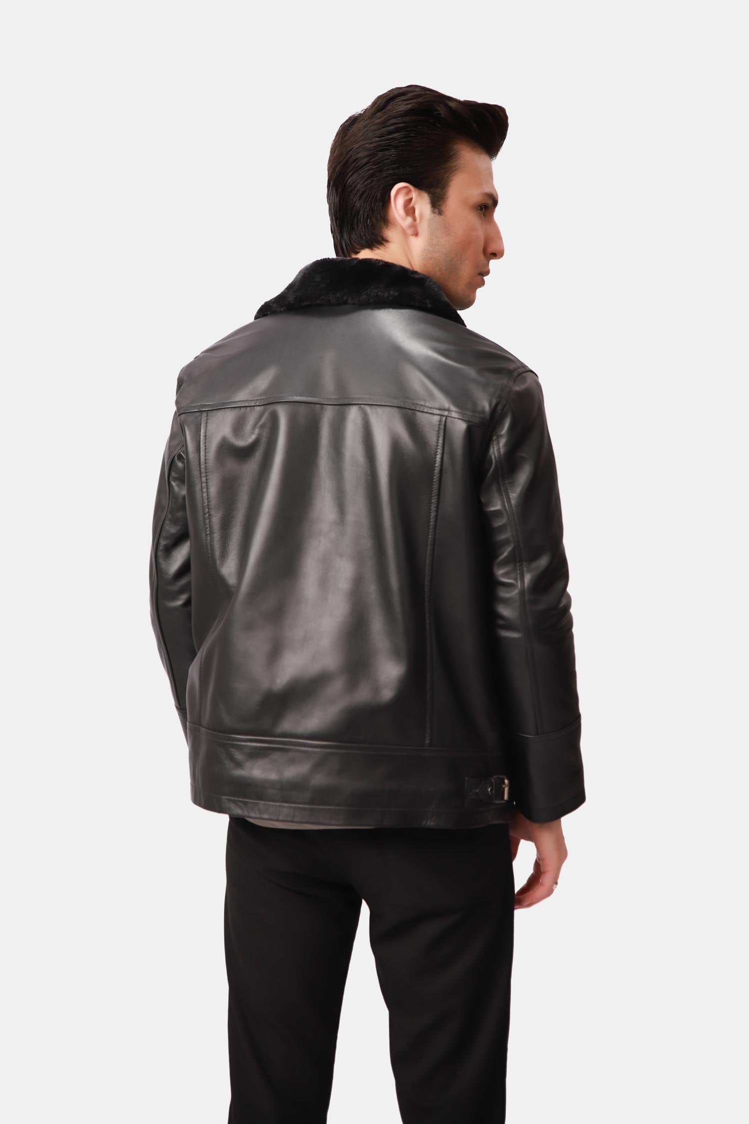 Black Shearling Aviator Leather Jacket