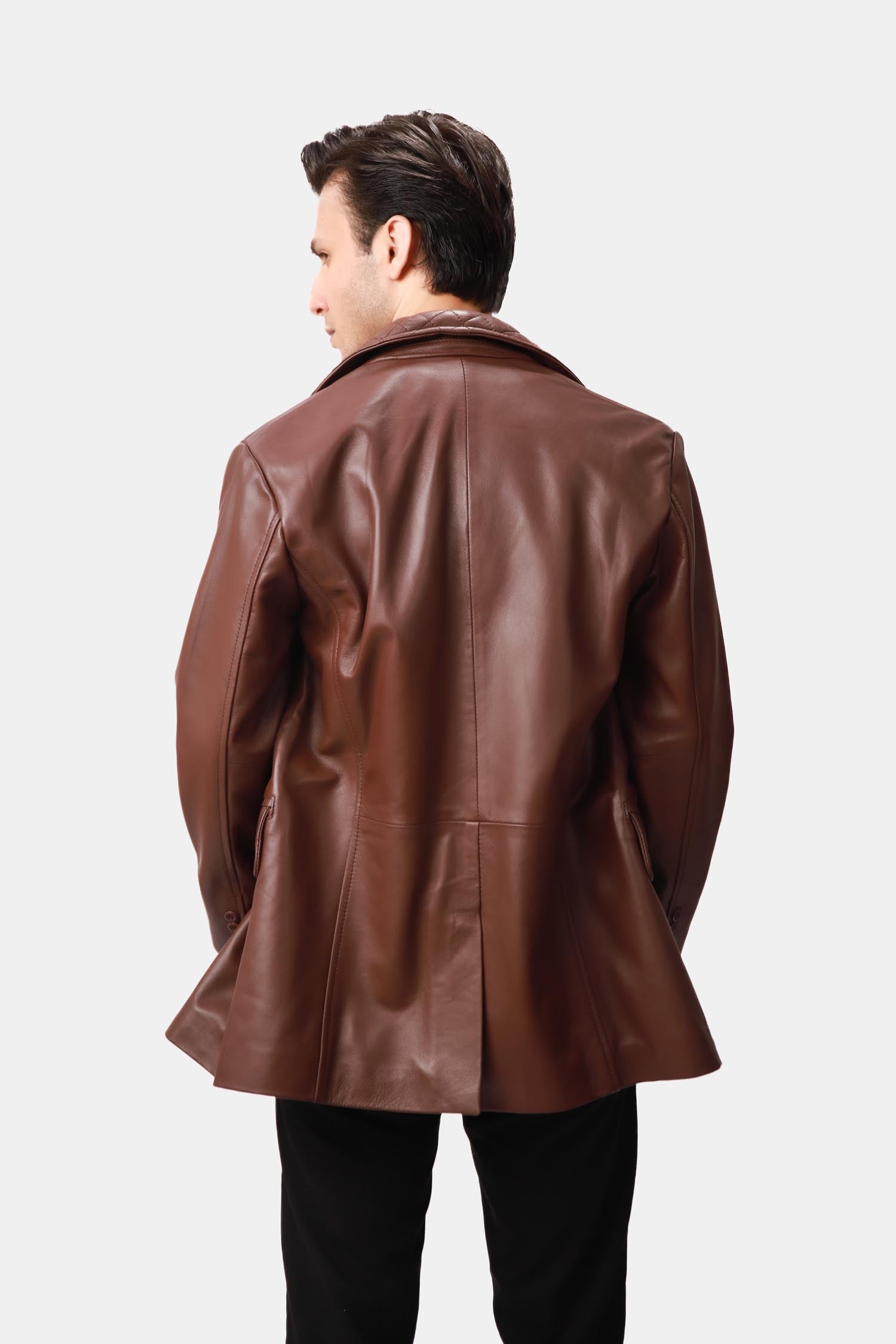 Dark Brown Quilted Leather Blazer