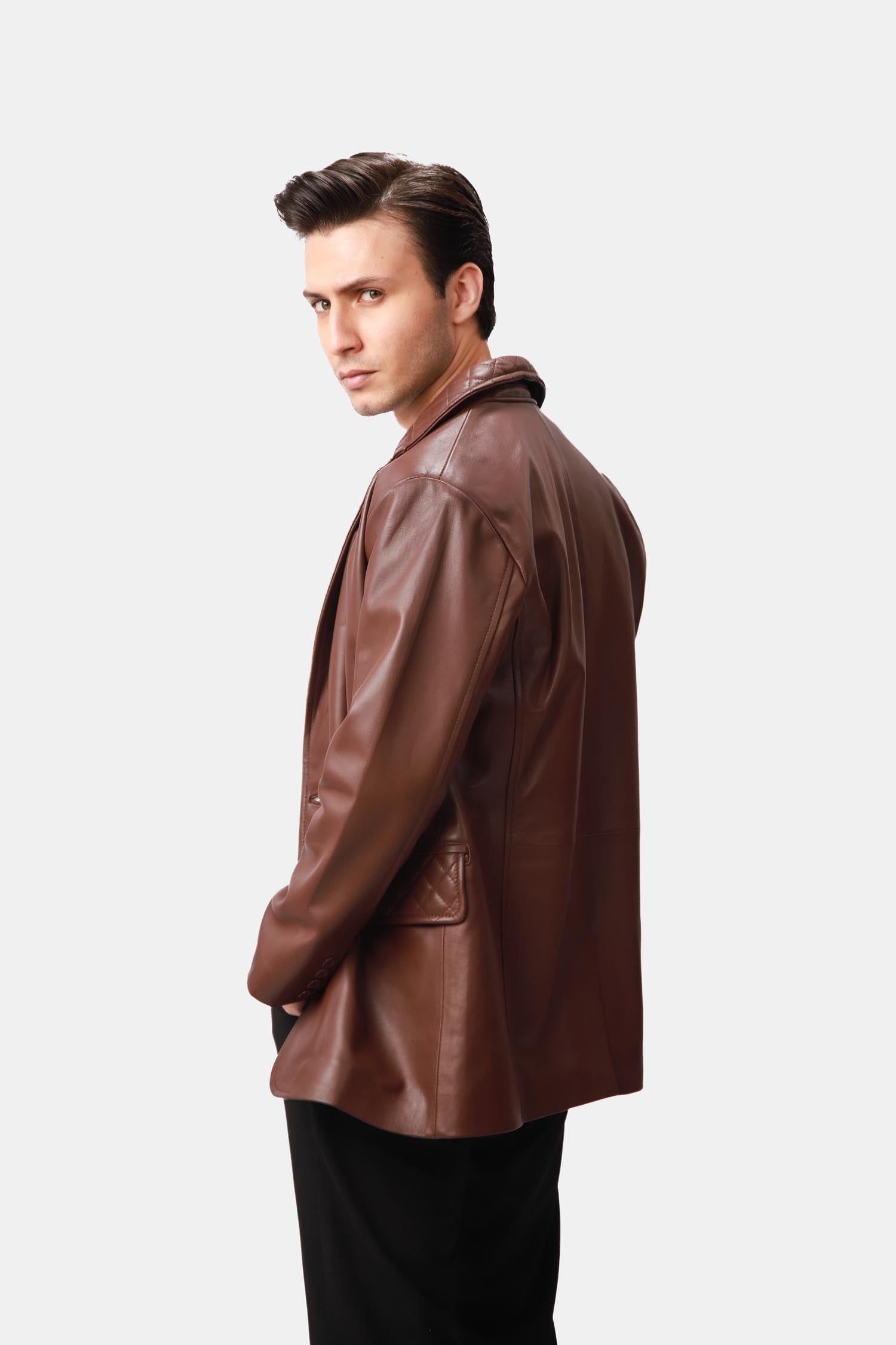 Dark Brown Quilted Leather Blazer