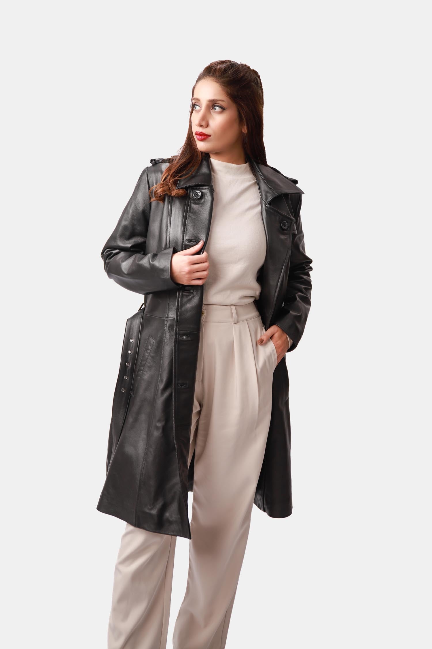 Black Leather Trench Coat