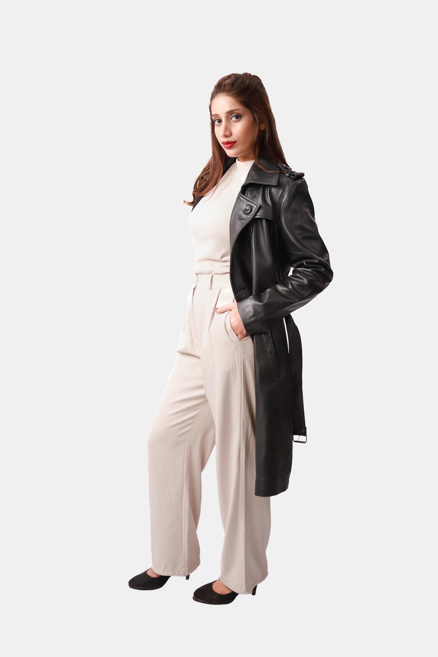 Black Leather Trench Coat