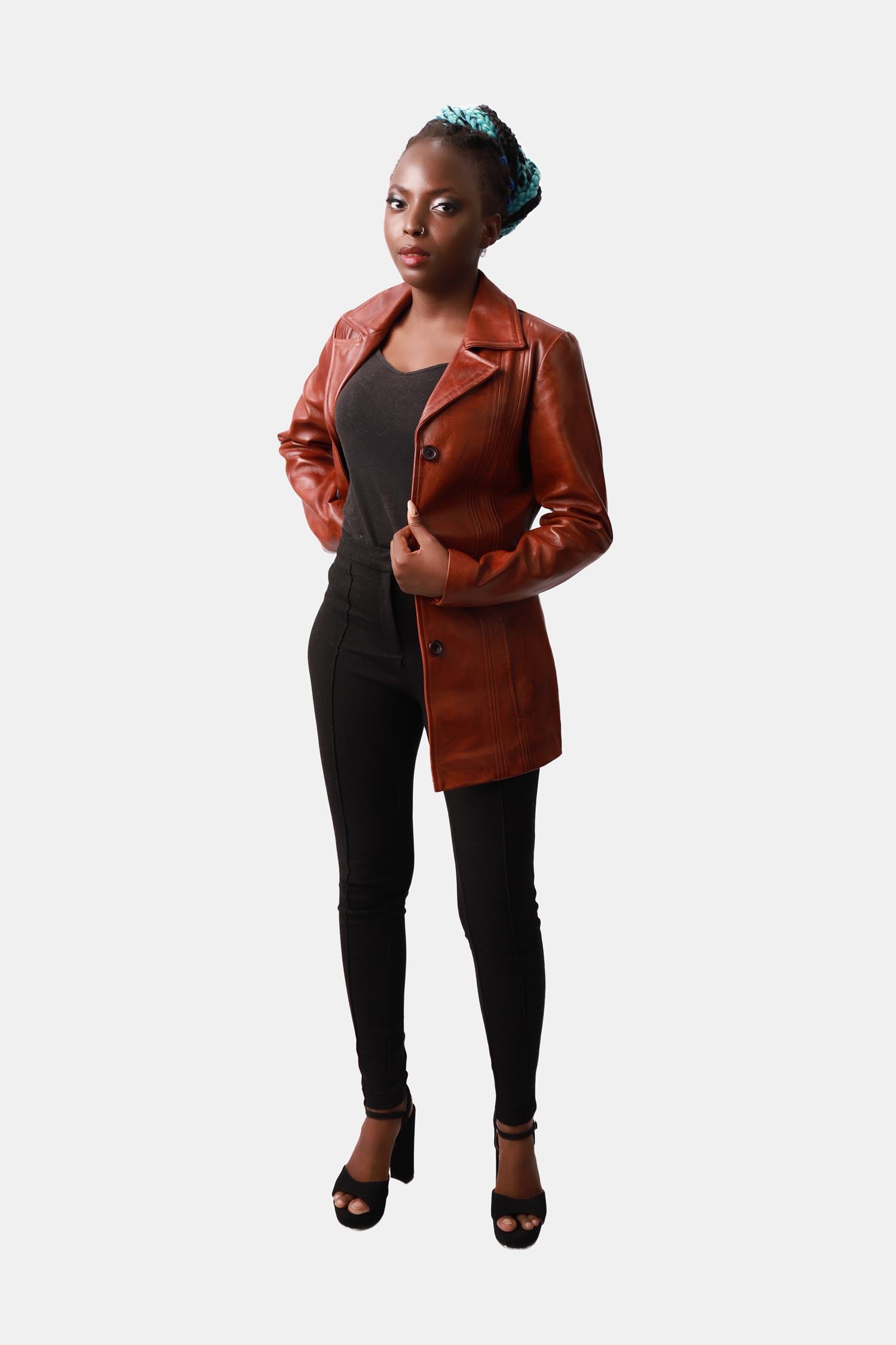 Brown Leather Blazer Coat