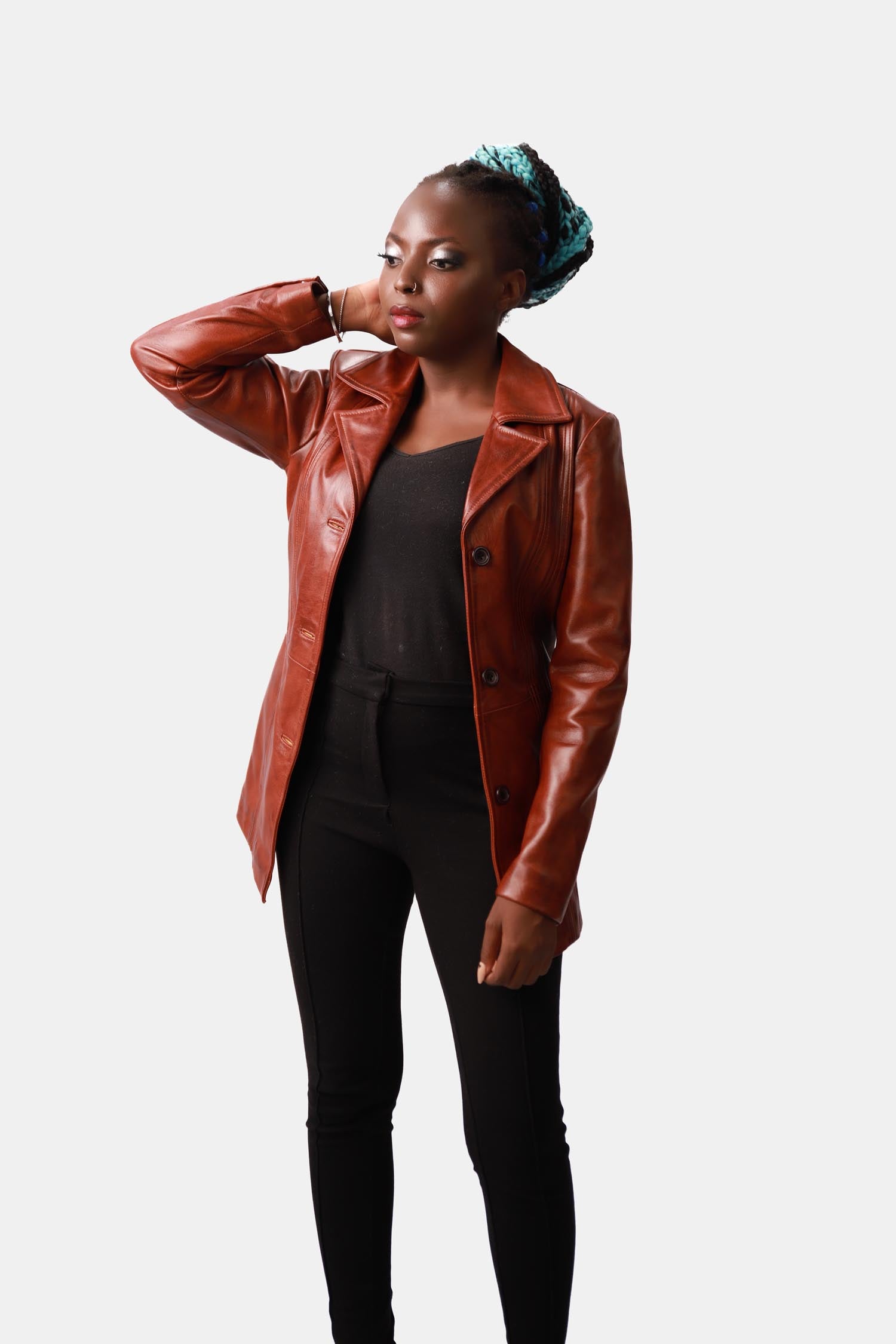 Brown Leather Blazer Coat