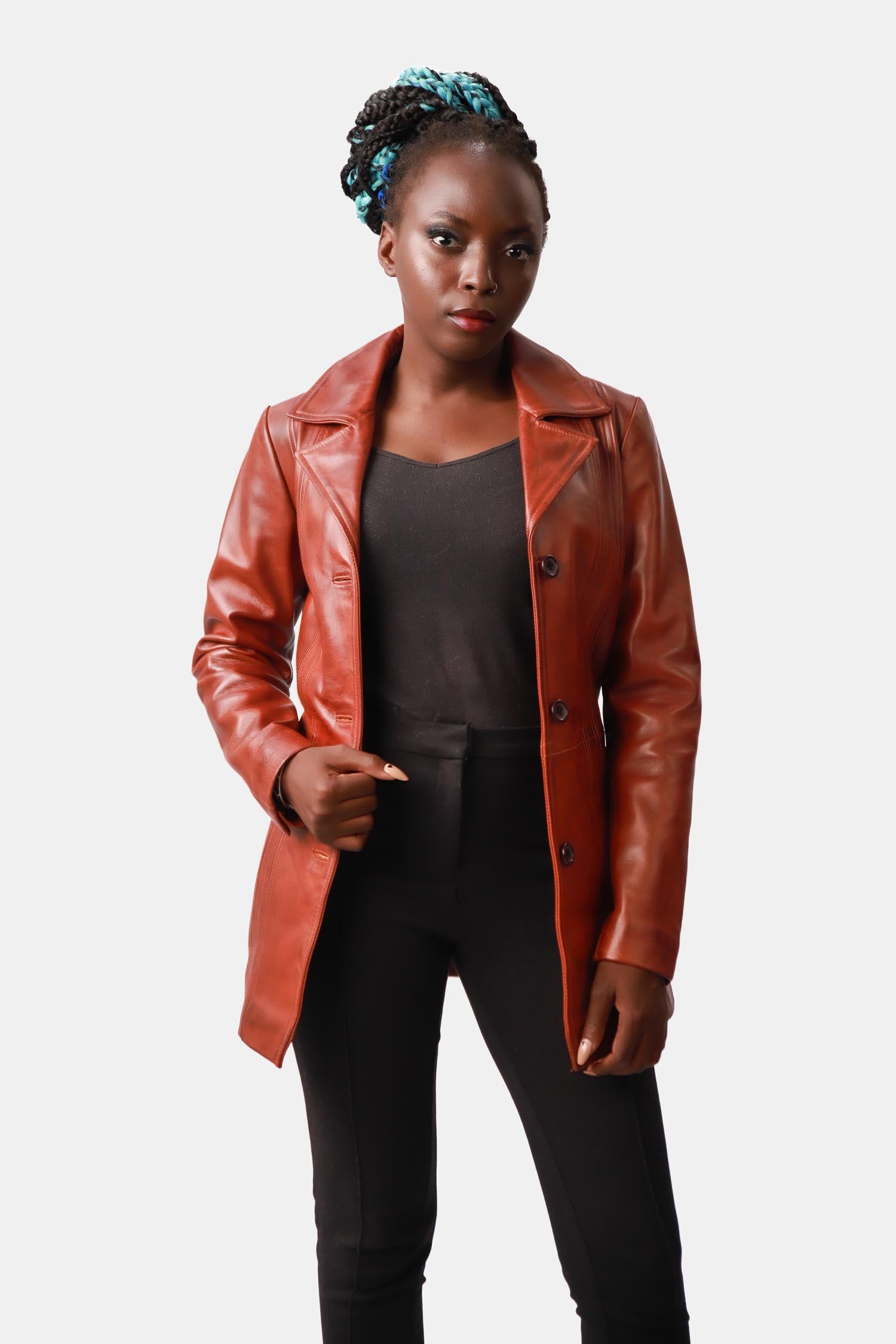 Brown Leather Blazer Coat