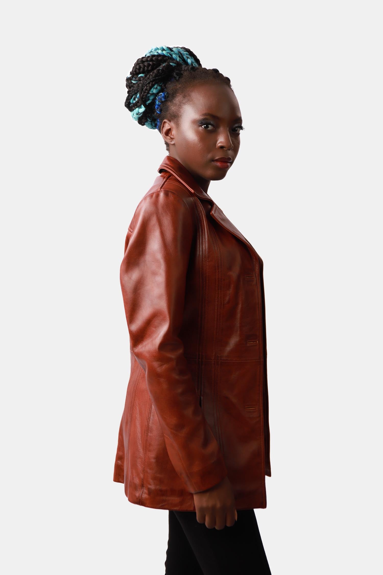 Brown Leather Blazer Coat