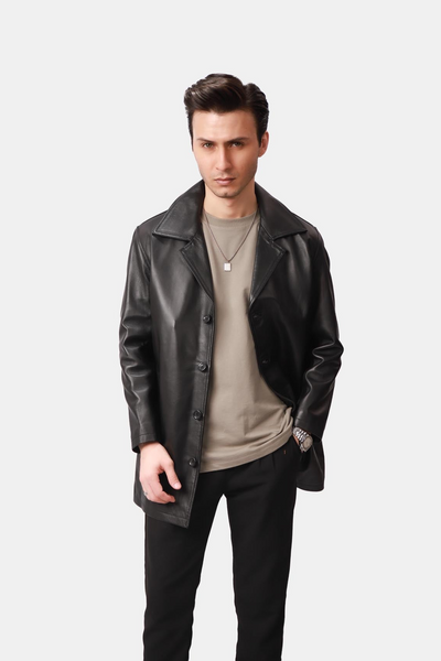 Black Leather PeaCoat