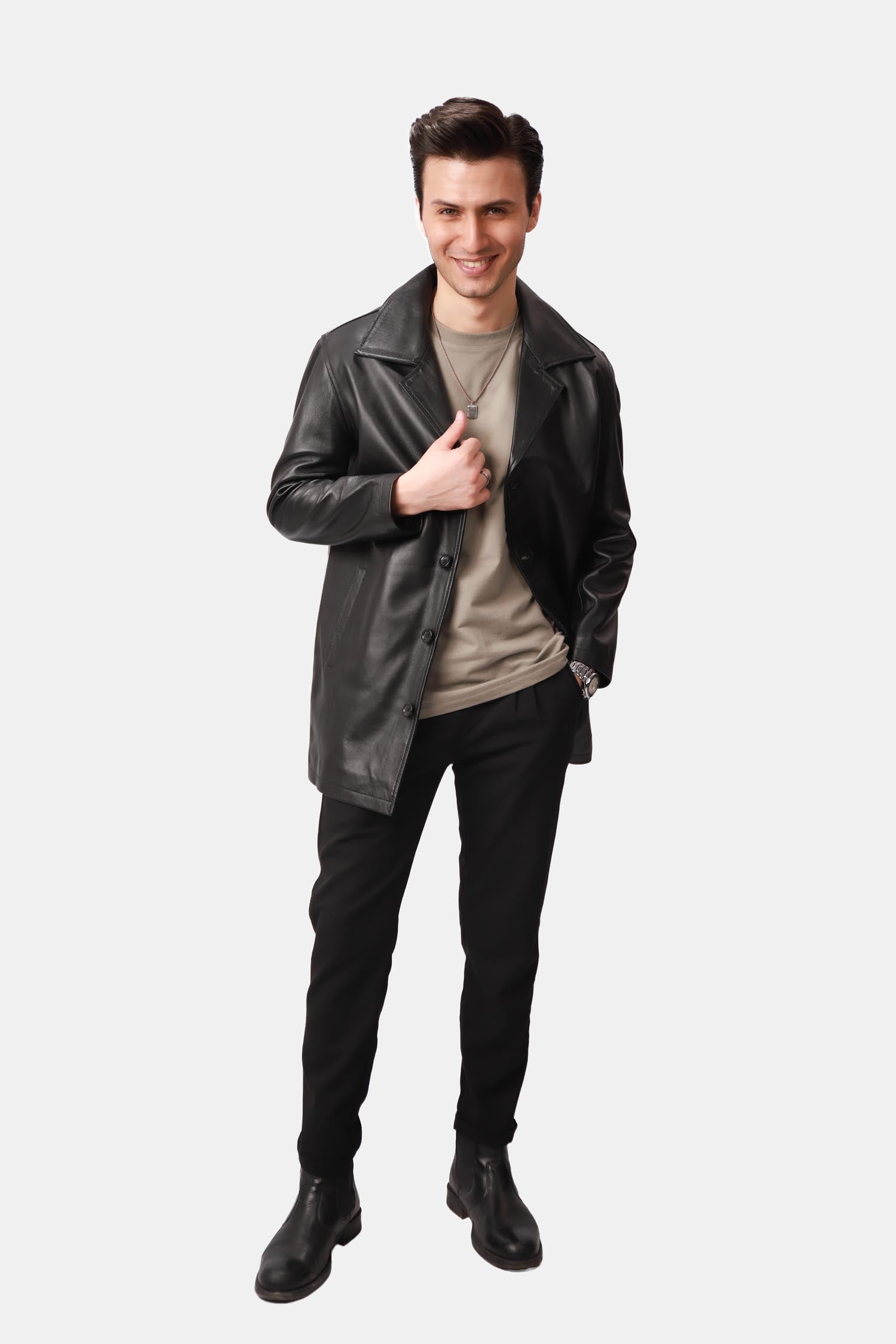 Black Leather PeaCoat