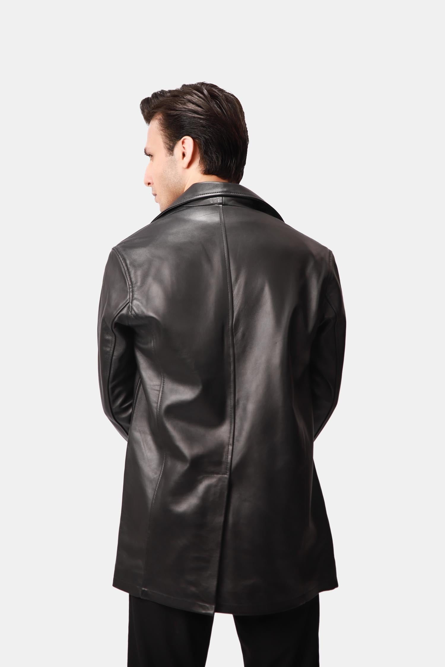 Black Leather PeaCoat