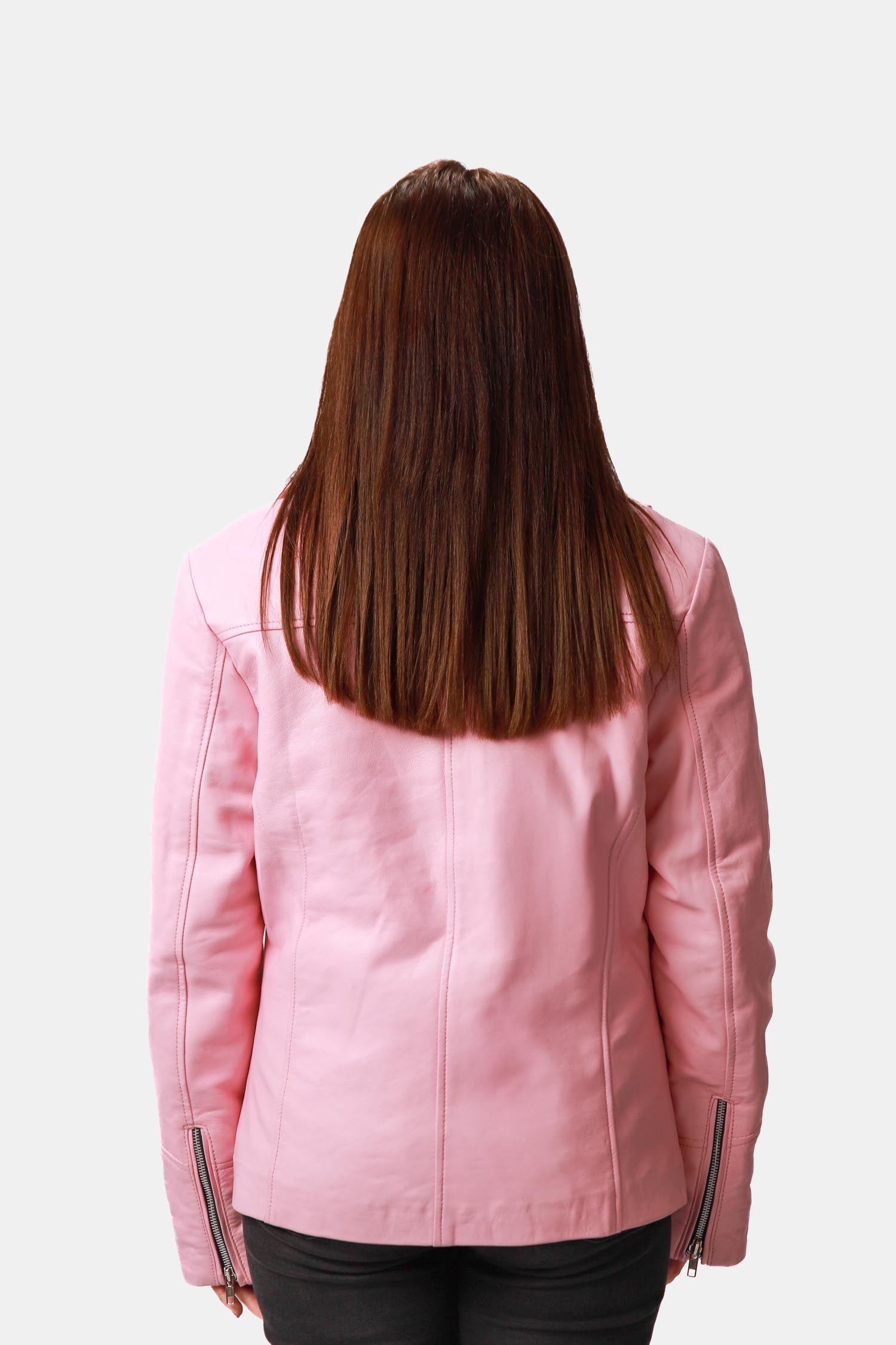 Rosate Pastel Pink Motorcycle Leather jacket For Women