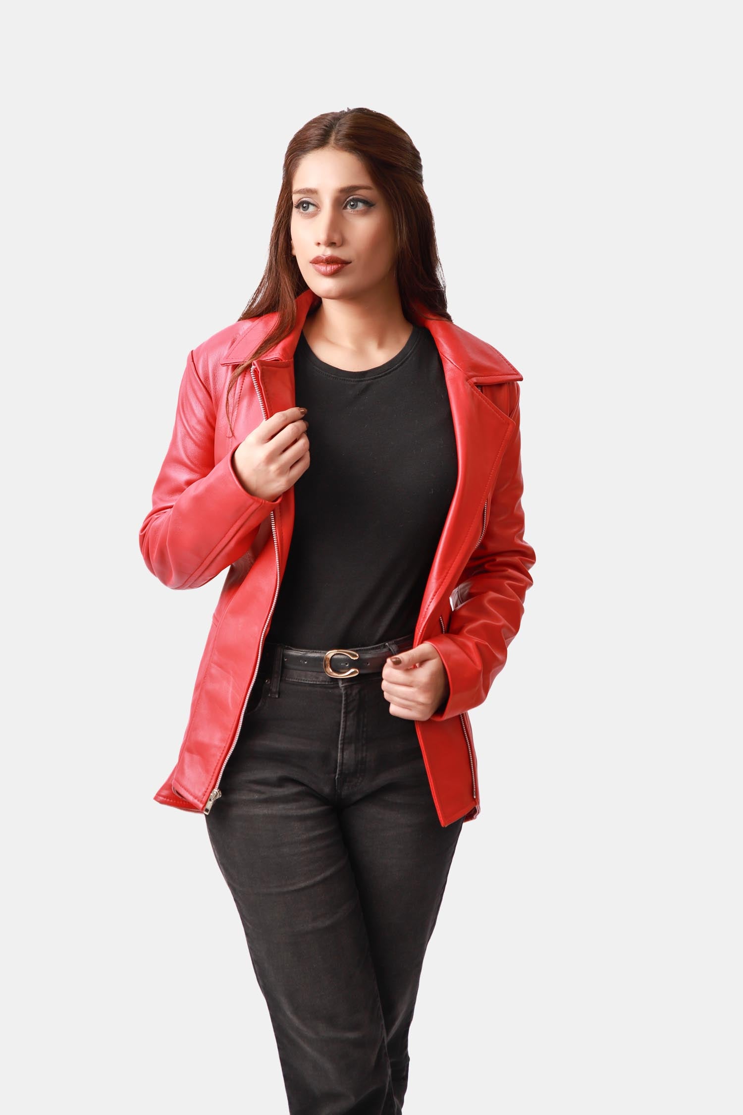 Dragonheart Carmine Red Peplum Leather Jacket For Women