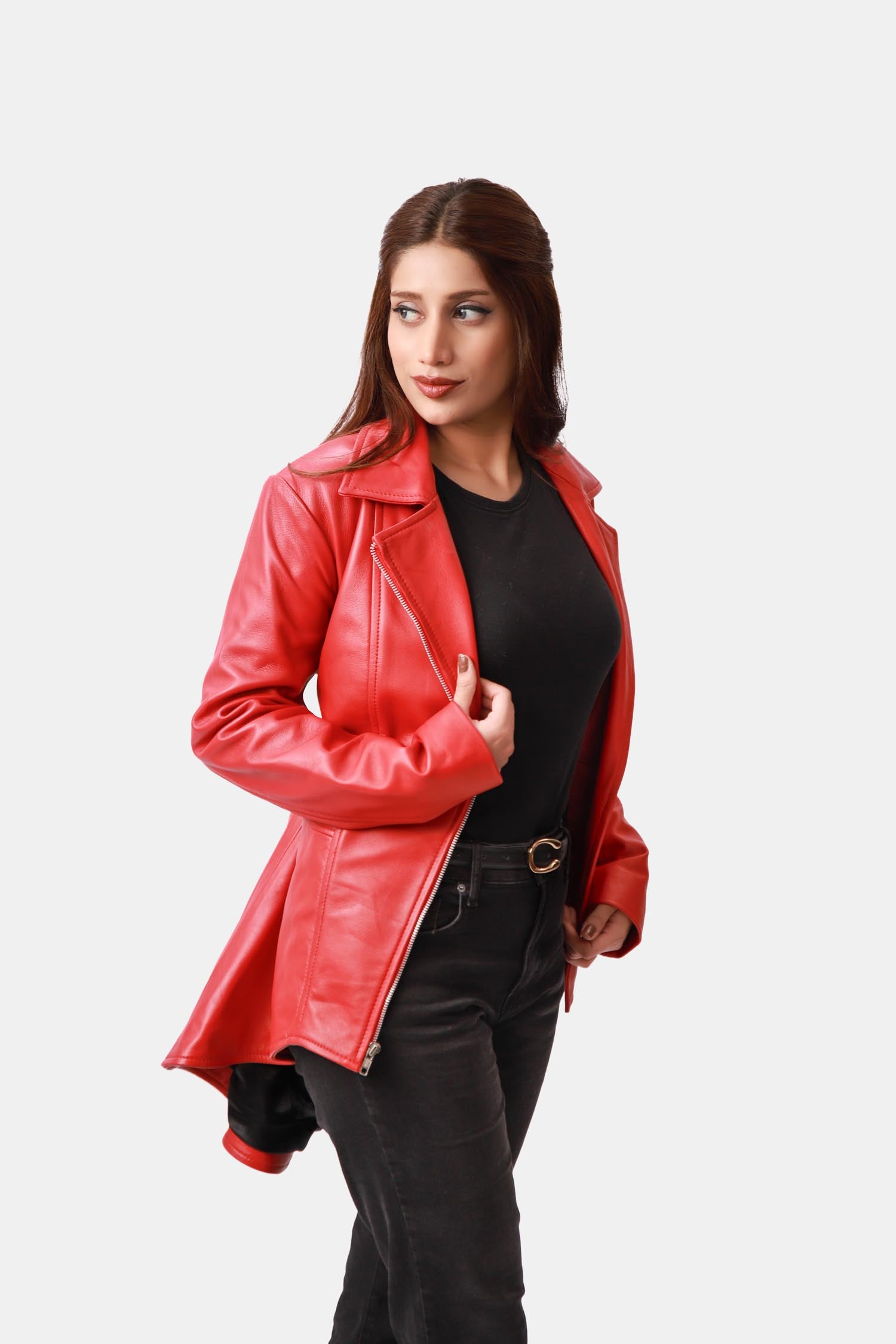 Dragonheart Carmine Red Peplum Leather Jacket For Women
