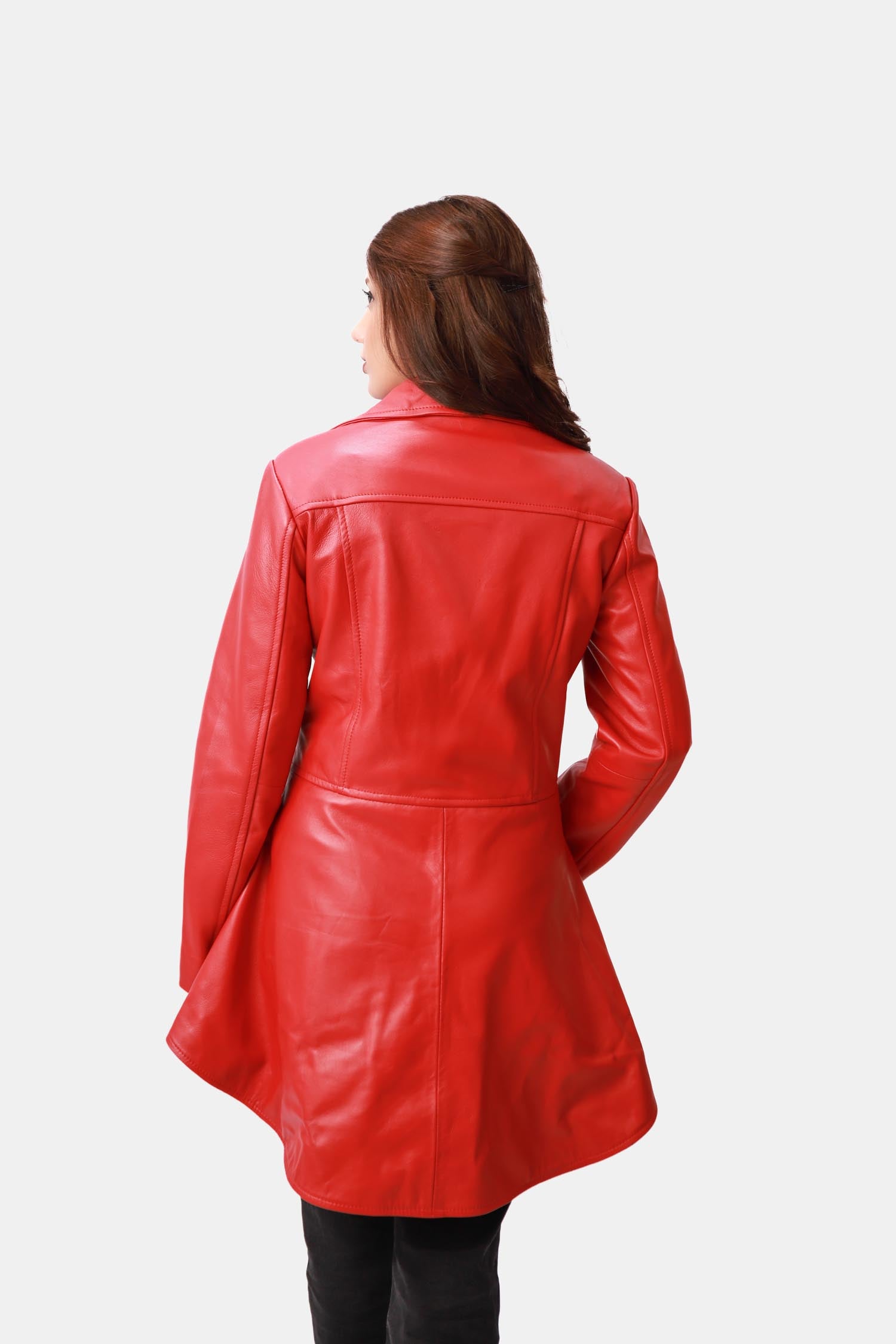 Dragonheart Carmine Red Peplum Leather Jacket For Women