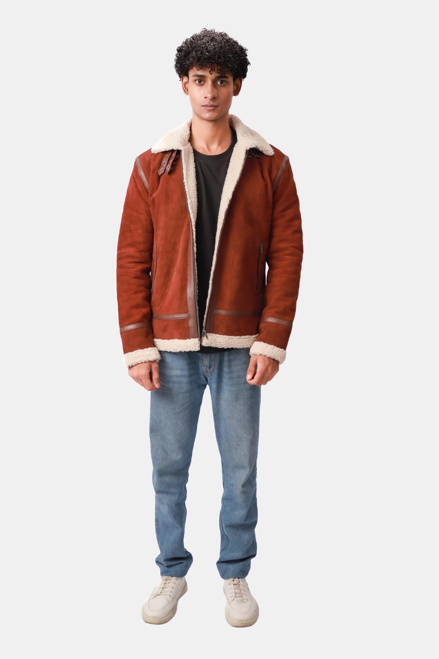 Victorious B-3 Styled Shearling Aviator Suede Leather Jacket For Men