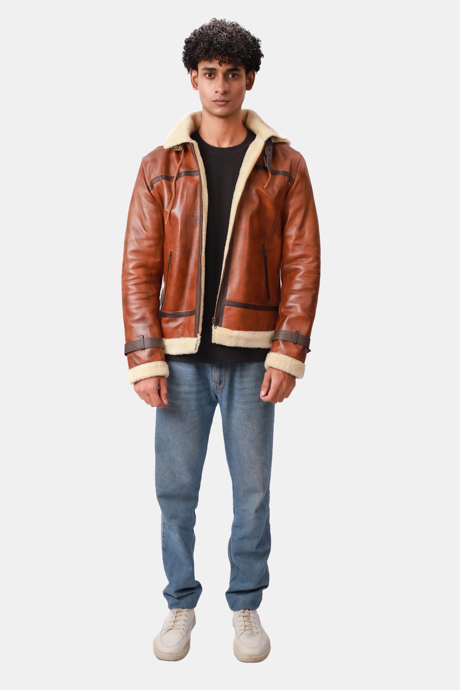 Gearlock Brown B3 Aviator Shearling Bomber Leather Jacket For Men