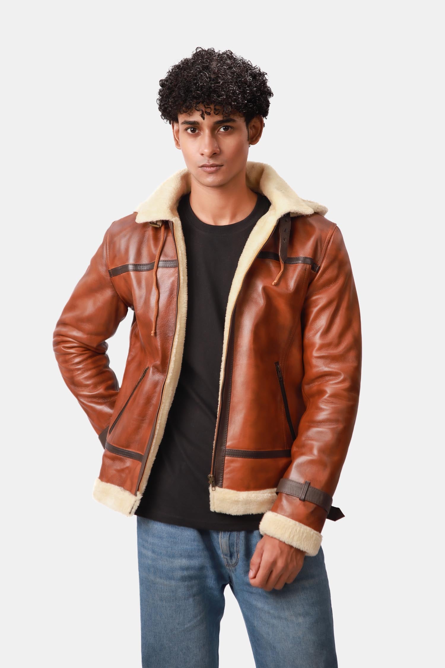 Gearlock Brown B3 Aviator Shearling Bomber Leather Jacket For Men