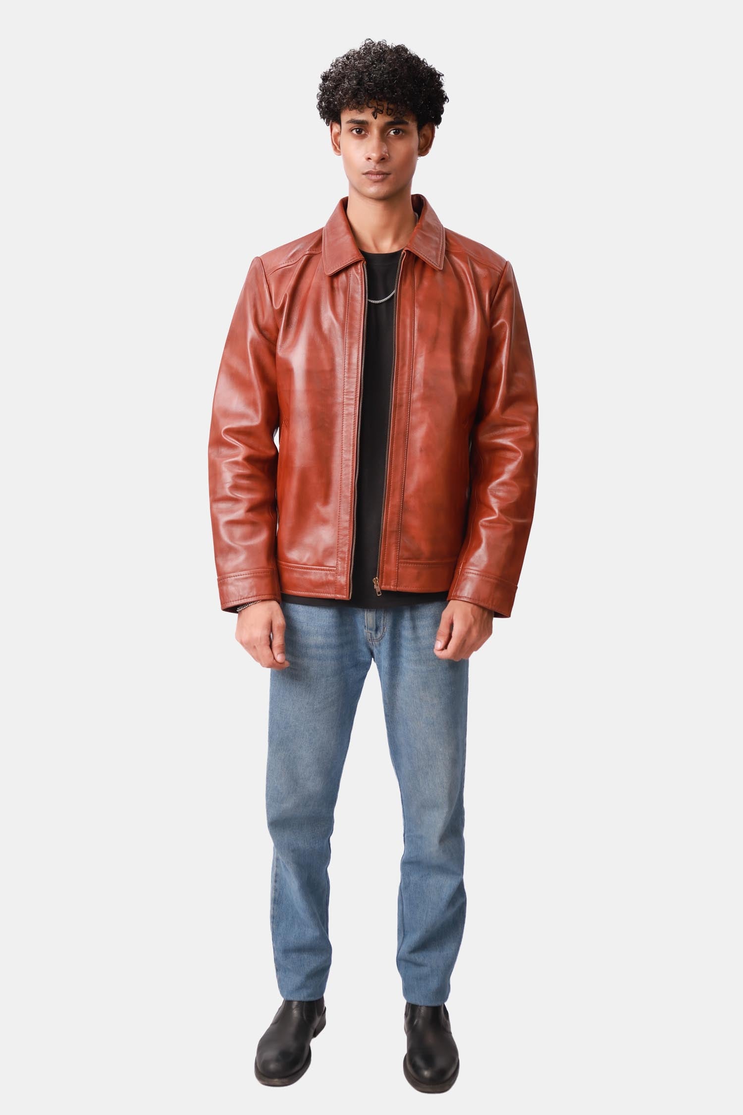 Rebelious Reddish Brown Sheepskin Leather Biker Jacket For Men