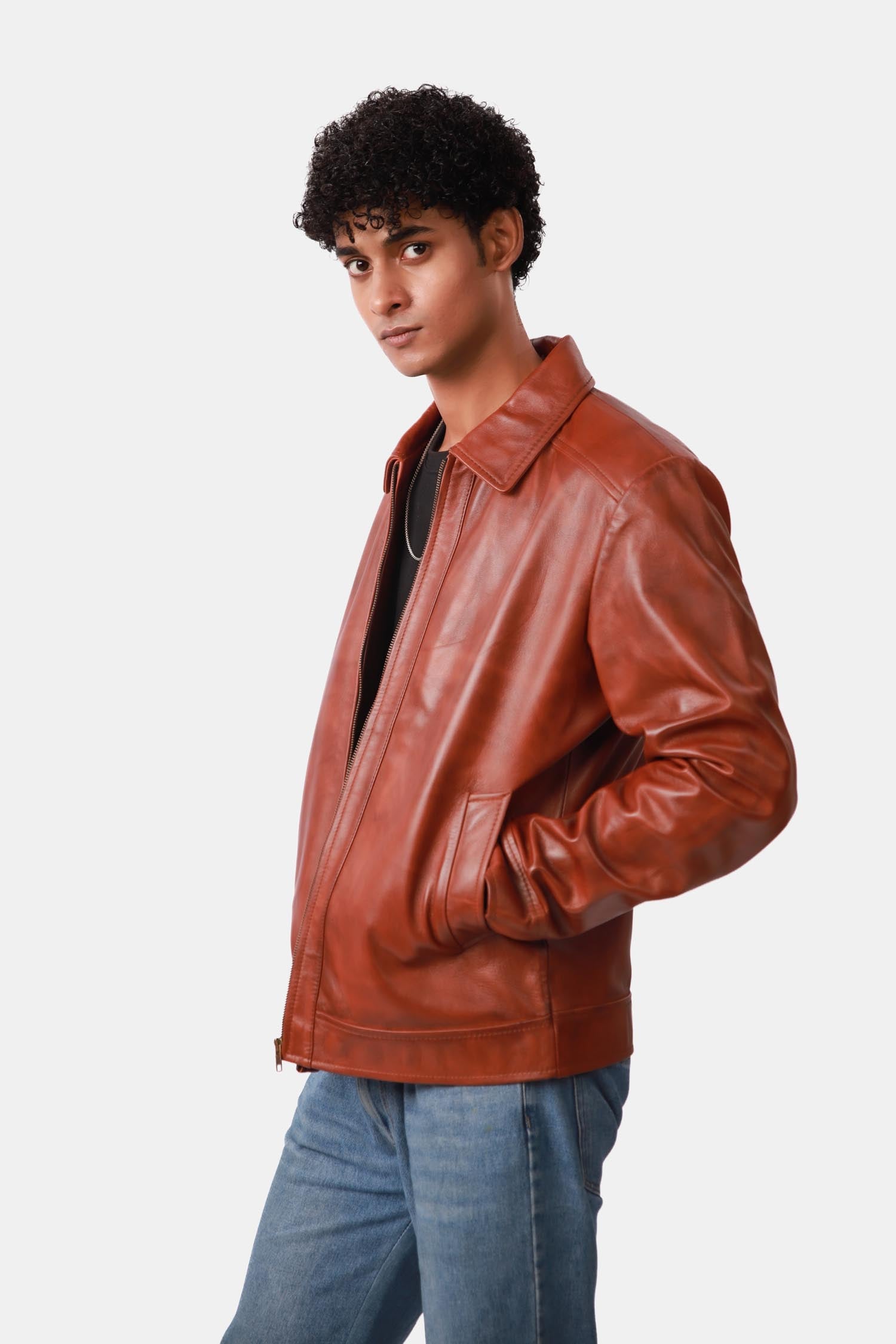 Rebelious Reddish Brown Sheepskin Leather Biker Jacket For Men