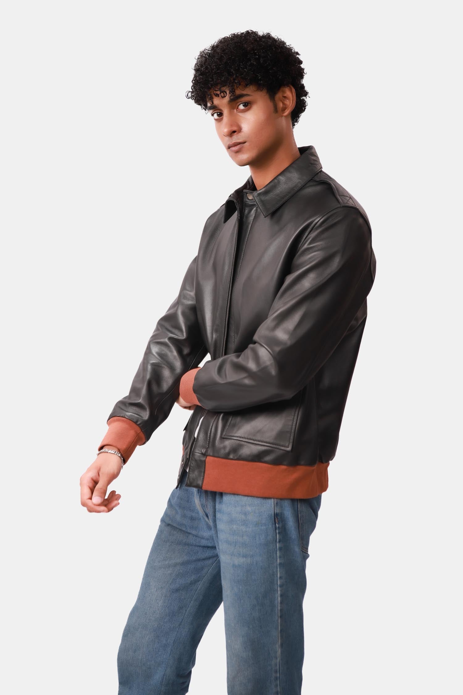 Midnight Riot A-2 Flight Bomber Black Leather Jacket For Men